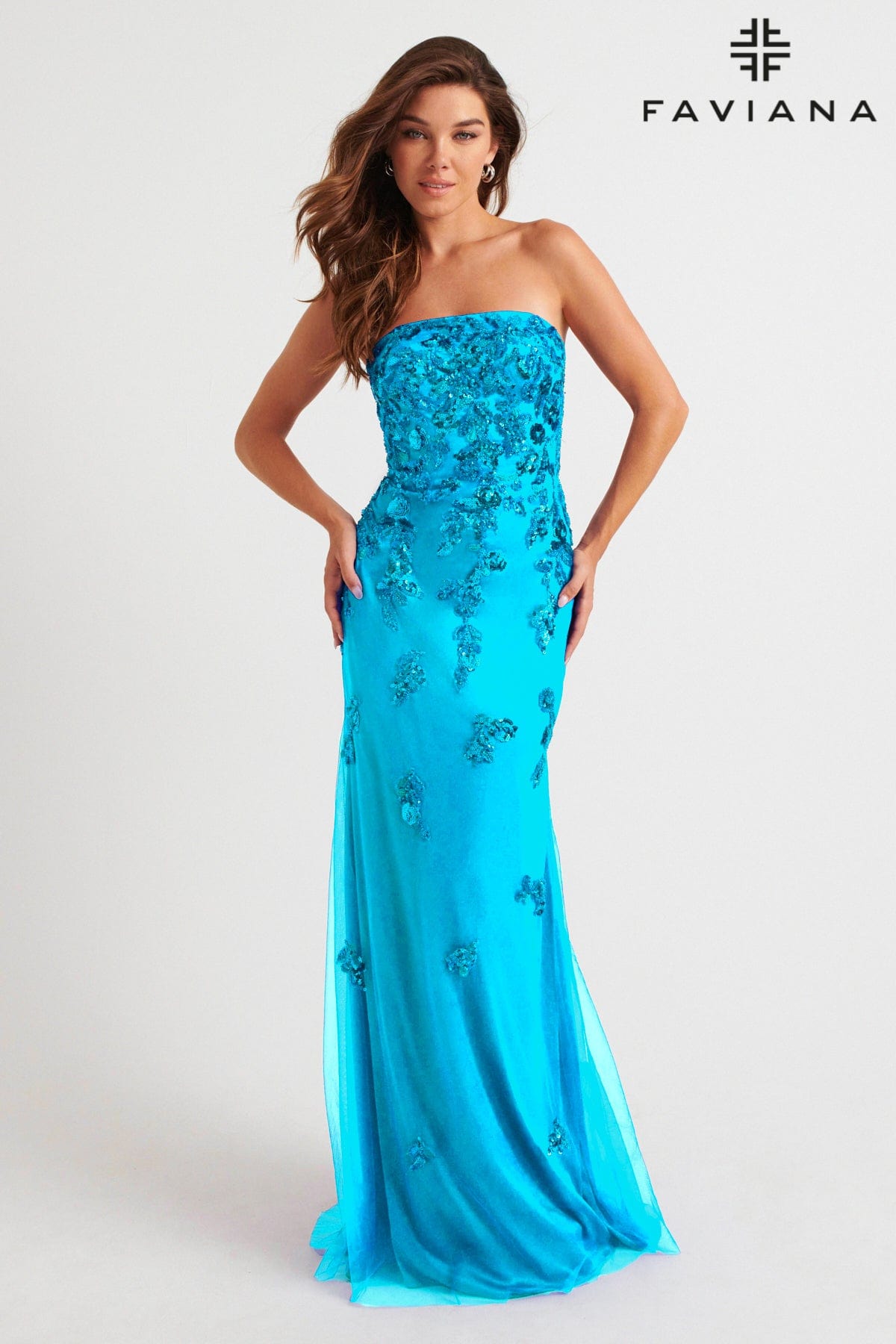 Strapless Sky Blue Tulle And Lace Appliqu Dress For Prom | 11004 Strapless Sky Blue Tulle And Lace Appliqu Dress For Prom | 11004