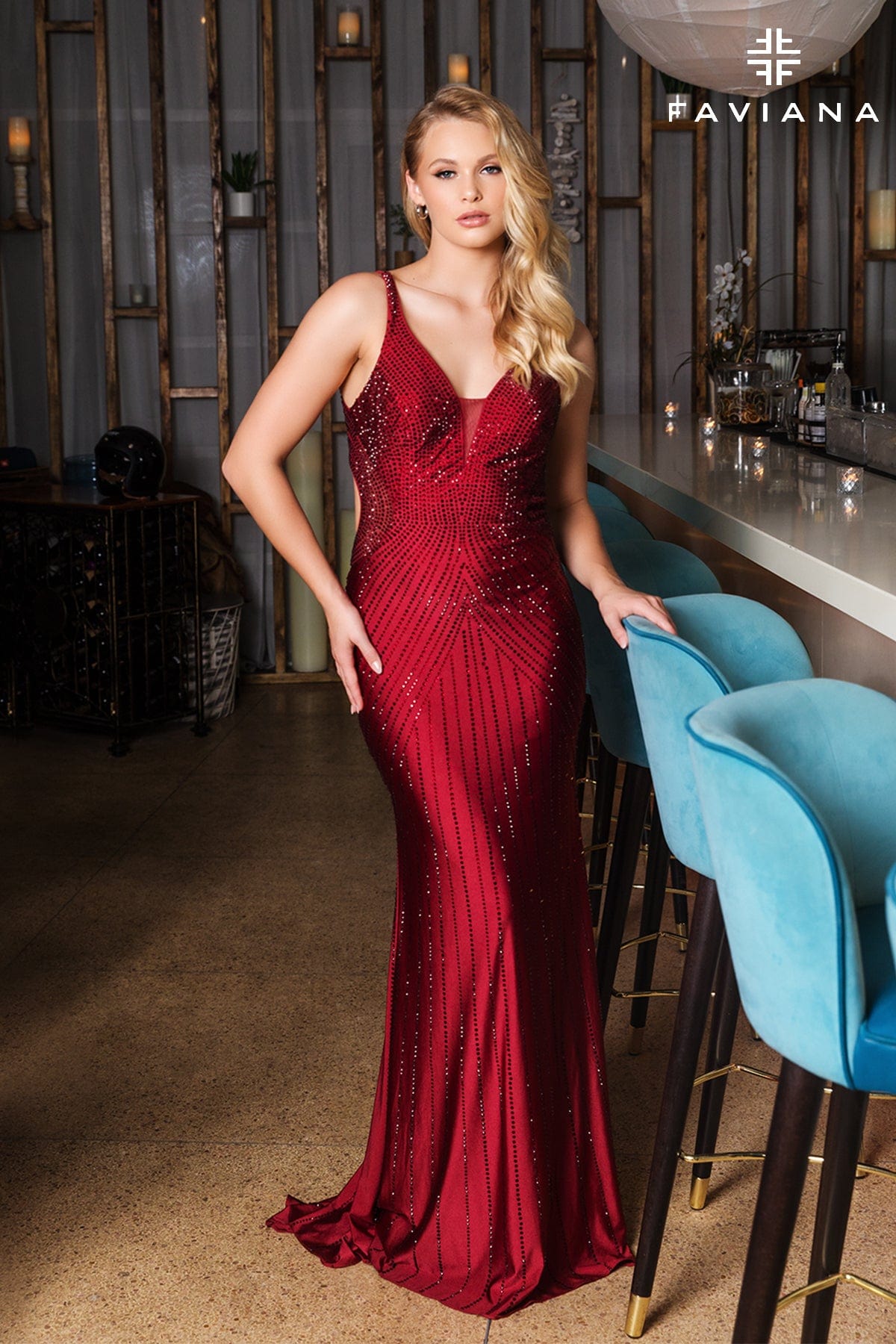 Wine Red Open Back Long Rhinestone Prom Dress With Flattering Linear Design | 11022 Wine Red Open Back Long Rhinestone Prom Dress With Flattering Linear Design | 11022