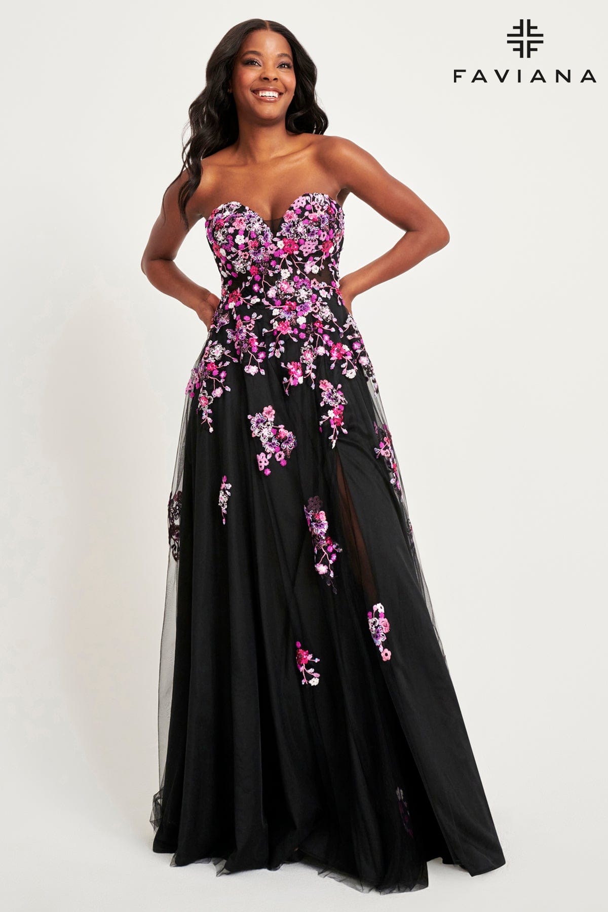 Fuchsia Strapless Corset Dress With Flowy Tulle Skirt And Floral Appli Fuchsia Strapless Corset Dress With Flowy Tulle Skirt And Floral Appli