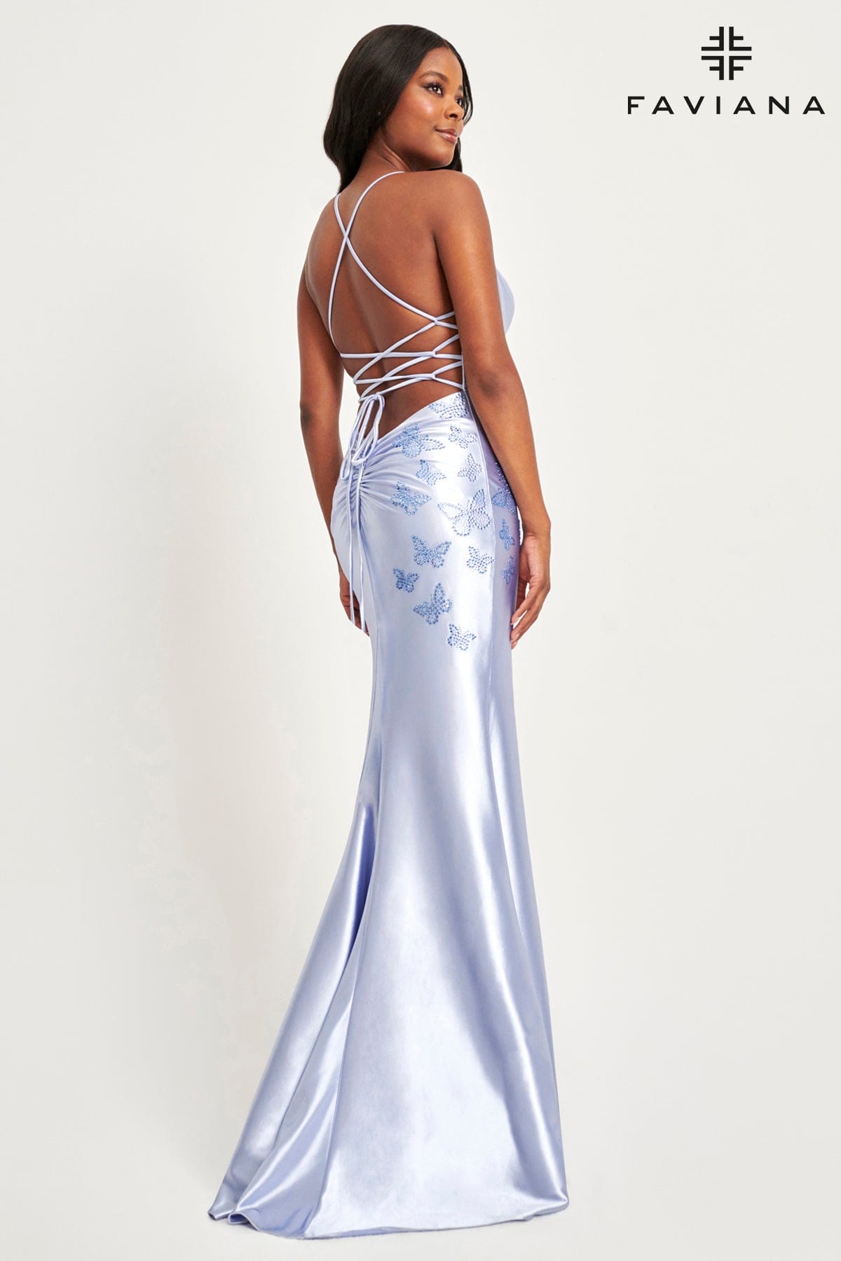 Shimmer Peri Satin Butterfly Prom Dress With Lace Up Back | 11053 Shimmer Peri Satin Butterfly Prom Dress With Lace Up Back | 11053