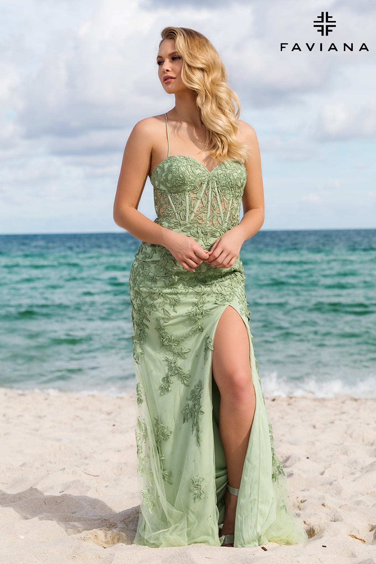 Sage Green Sweetheart Lace Corset Dress With Lace-Up Back | 11054