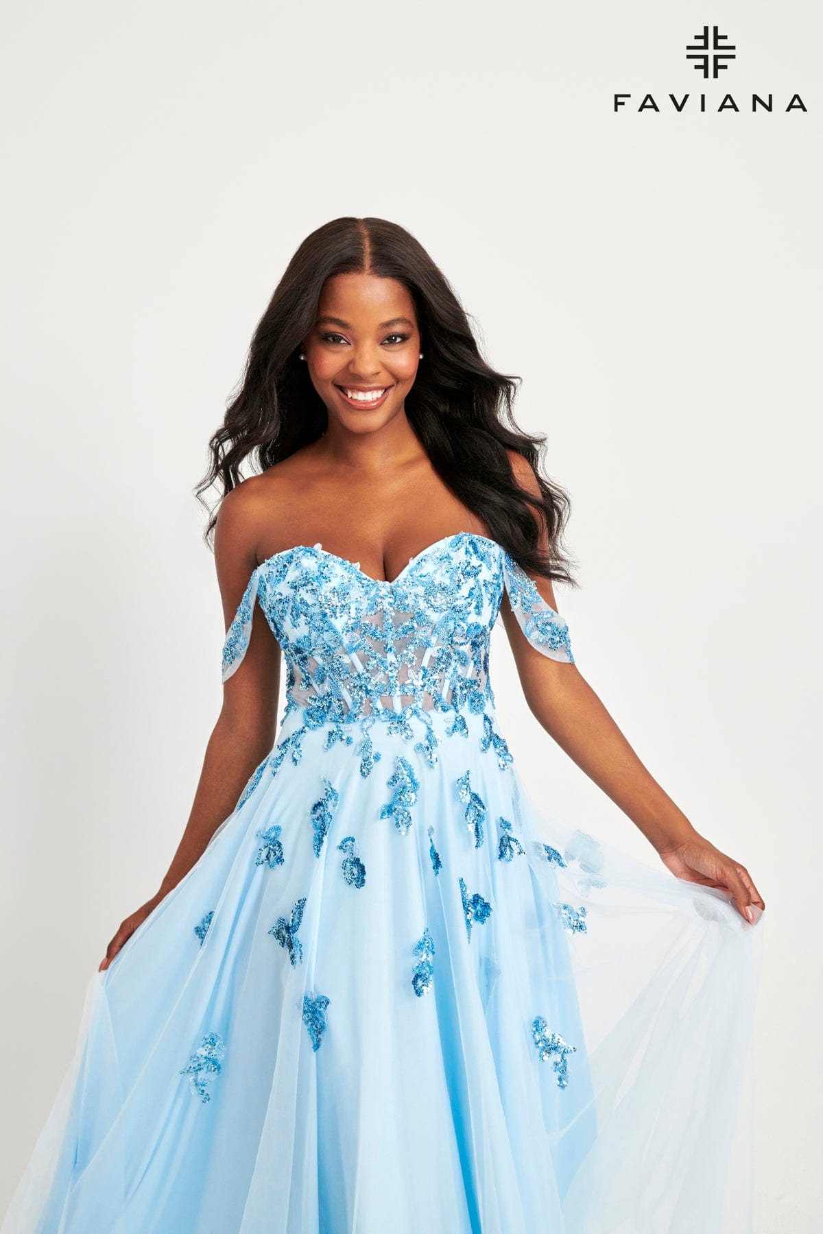 Off The Shoulder Princess Gown With Exposed Boning Corset And Sequin Appliqué | 11059