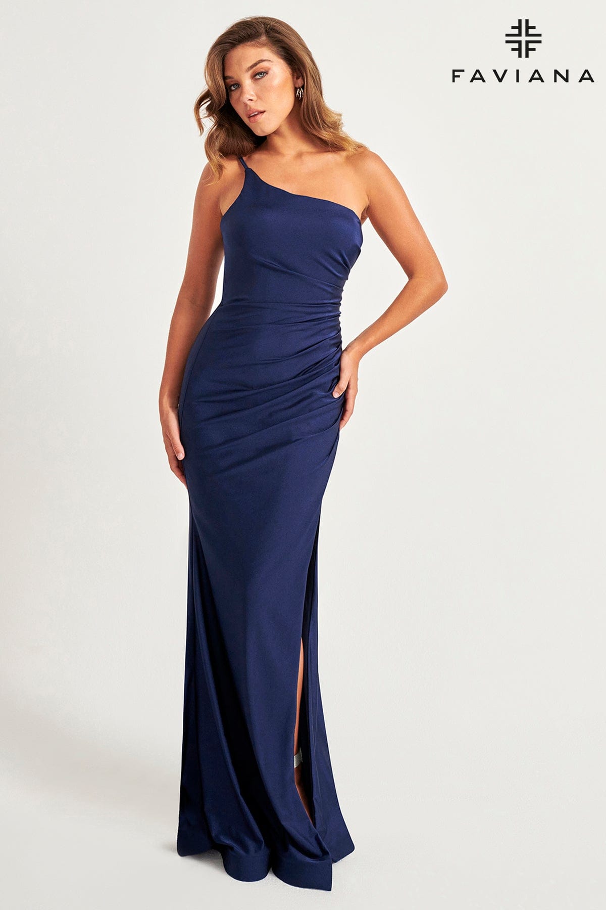 faviana one shoulder dress Faviana Long One-Shoulder Beaded Prom Dress -PromGirl Black / 6