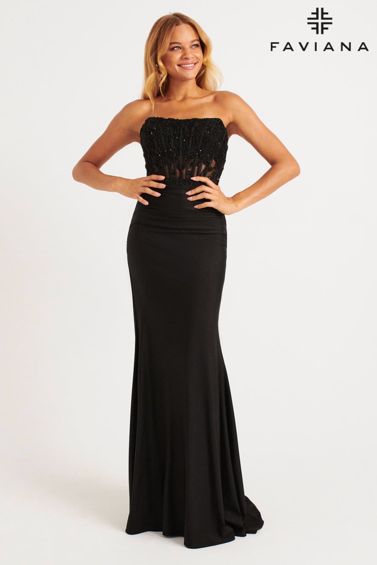 Black Exposed Boning Strapless Corset Dress With Embroidered Appliqu Black Exposed Boning Strapless Corset Dress With Embroidered Appliqu