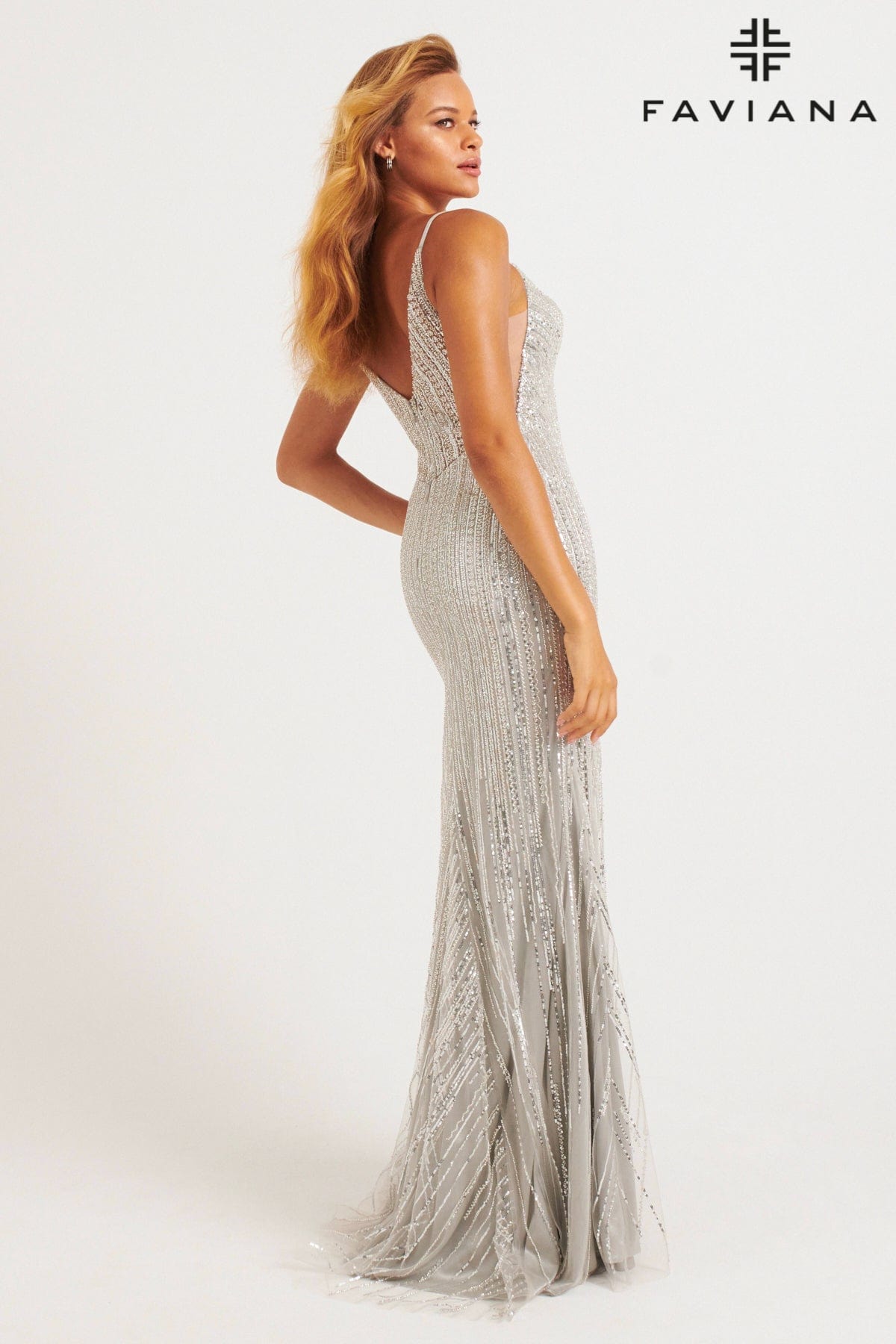Dazzling Beaded V-Neck Evening Gown With V-Back | 11269 Dazzling Beaded V-Neck Evening Gown With V-Back | 11269