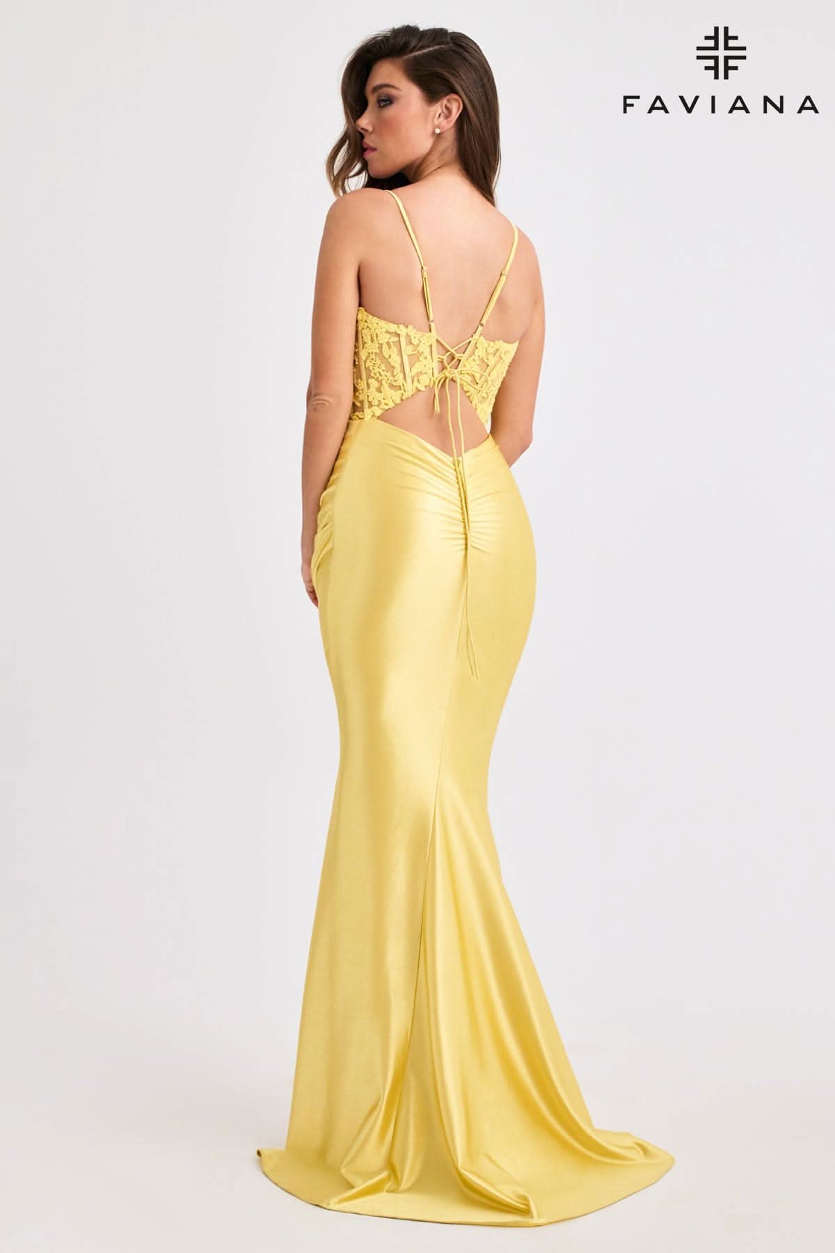 Royal Shimmer Satin Dress With Lace Corset And Tie-Up Open Back | 11400 Royal Shimmer Satin Dress With Lace Corset And Tie-Up Open Back | 11400