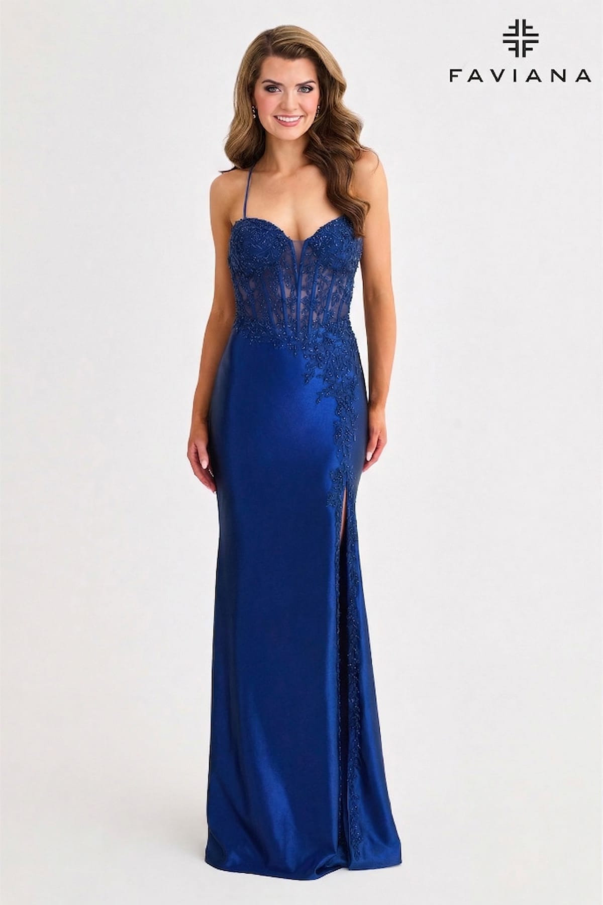 Royal Sweetheart Satin Corset Dress With Asymmetrical Beading | 11404 Royal Sweetheart Satin Corset Dress With Asymmetrical Beading | 11404