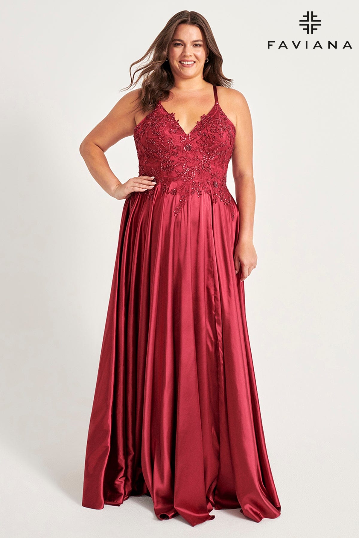 Plus Size V Neck Prom Dress With Flowy Skirt And Beaded Bodice