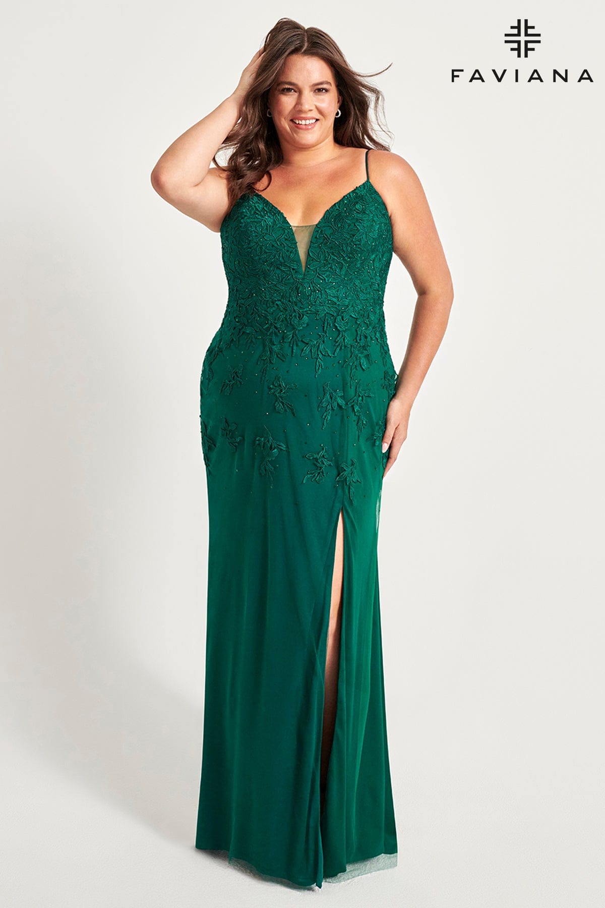 Forest Green Plus Size Tulle Prom Dress Long With Lace | Faviana Forest Green Plus Size Tulle Prom Dress Long With Lace | Faviana