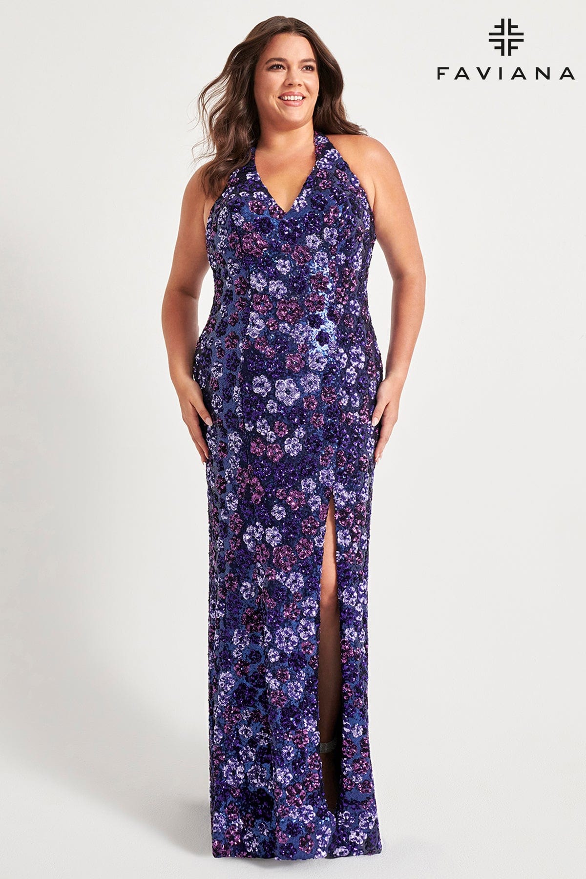 Sequin Halter Neck Plus Size Dress With Floral Design | 9560