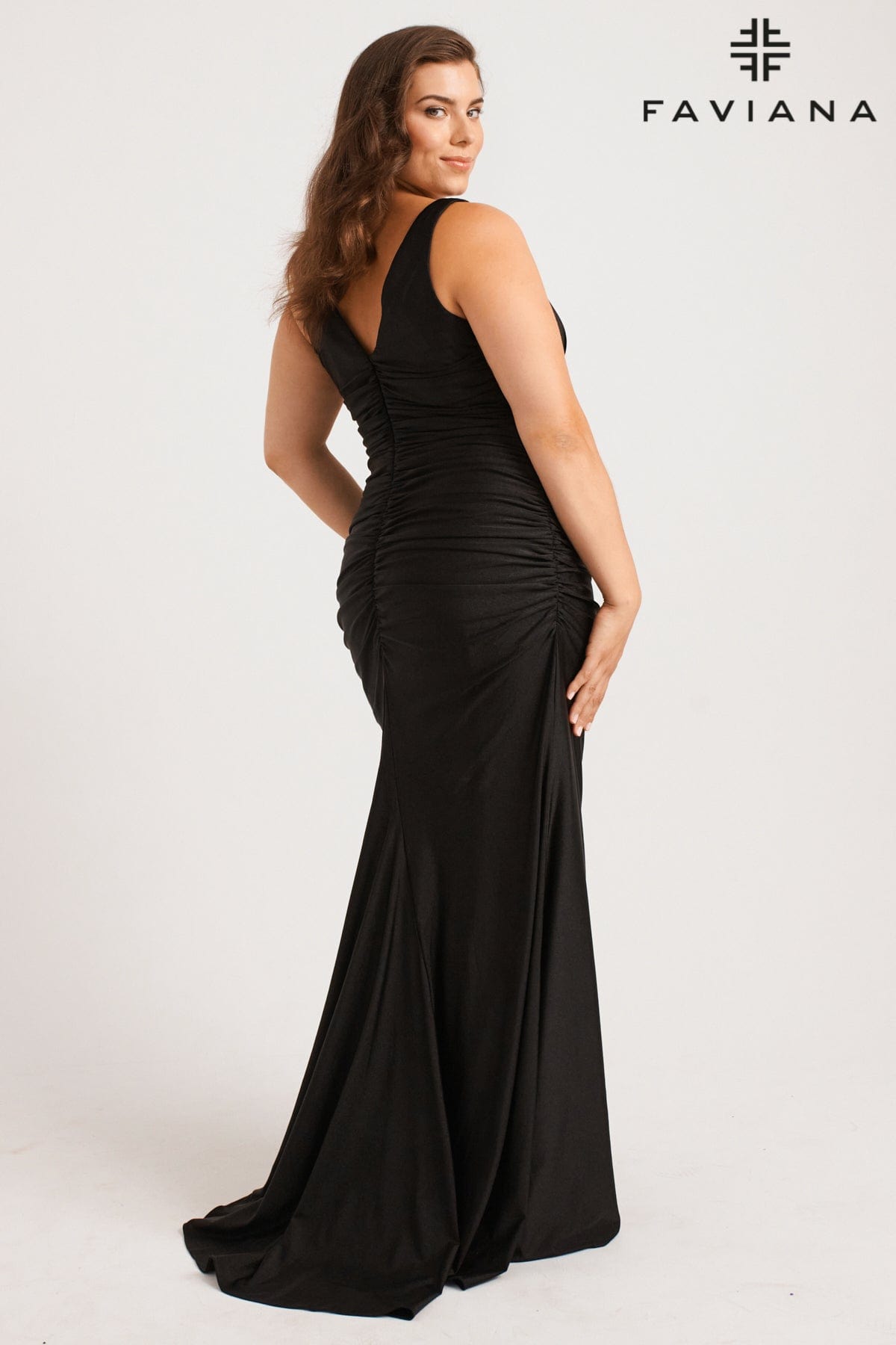 Plus Size V-Neck Evening Gown With Ruching Detailing | 9584 Plus Size V-Neck Evening Gown With Ruching Detailing | 9584
