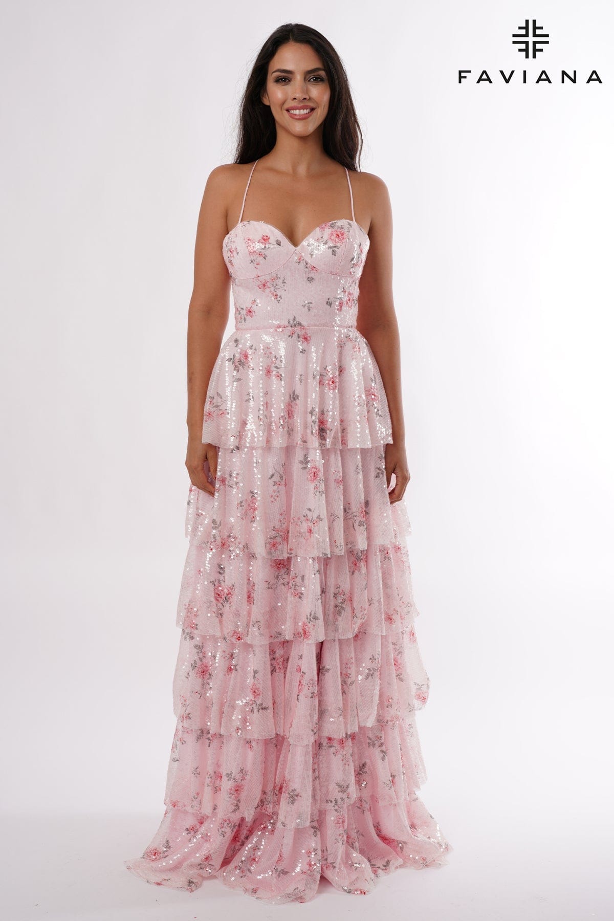 Vintage Floral Sequin Tiered Frilly Long Dress | E11223 Vintage Floral Sequin Tiered Frilly Long Dress | E11223