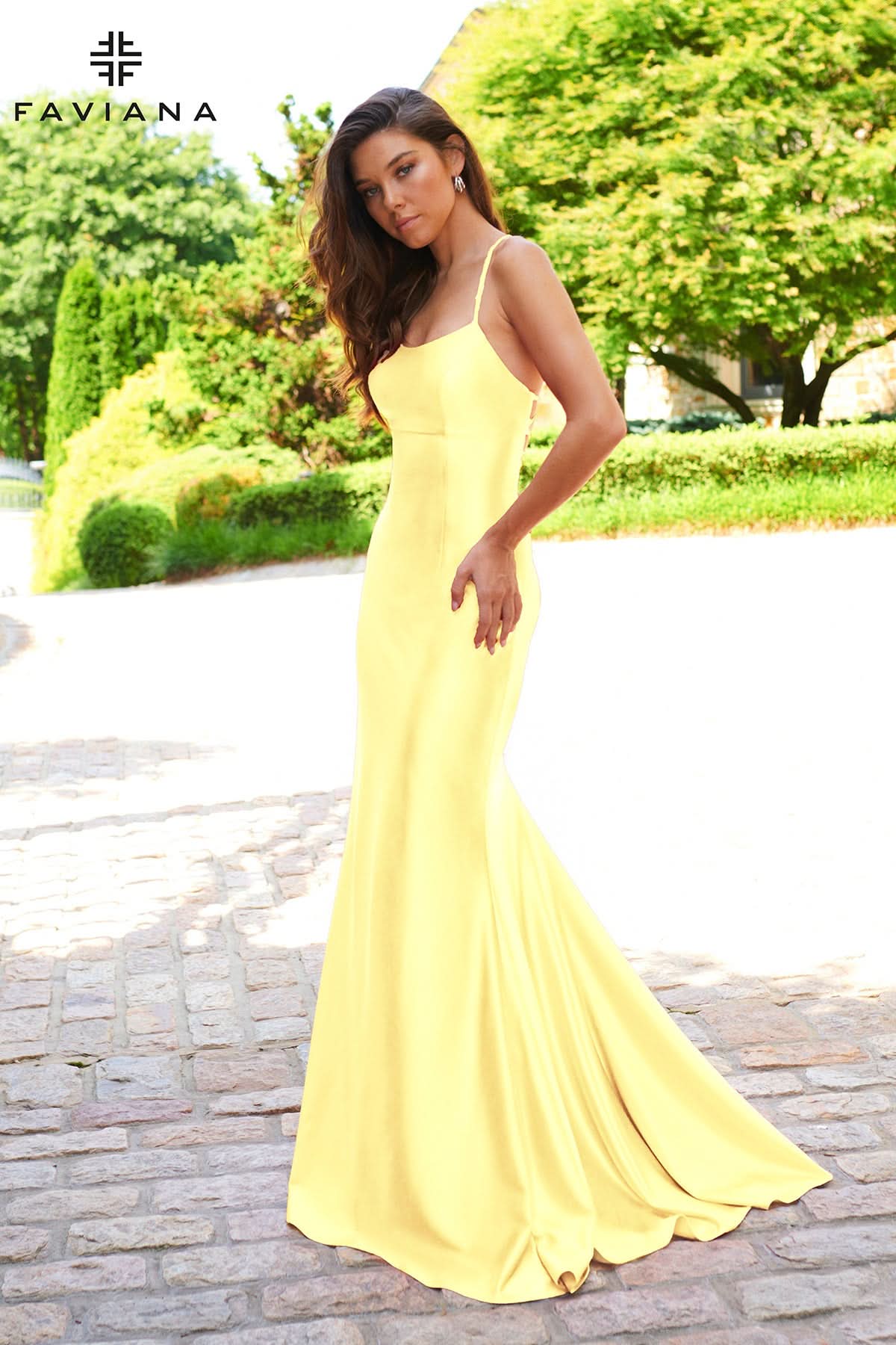 Satin Scoop Neck Dress With Lace Up Back | Faviana Satin Scoop Neck Dress With Lace Up Back | Faviana
