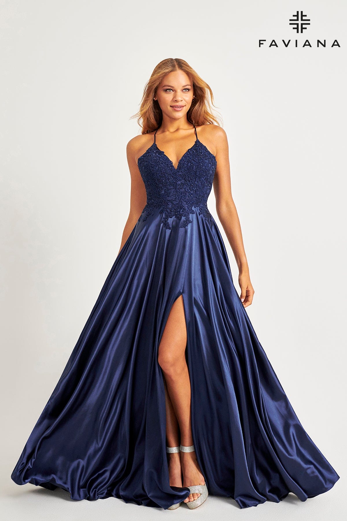 Long Flowy Prom Dress With Lace Bustier And Corset Back | Faviana Long Flowy Prom Dress With Lace Bustier And Corset Back | Faviana