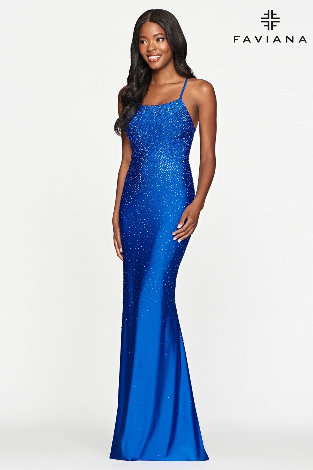 Royal Tight Prom Dress With Rhinestone Beading And Scoop Neck | Faviana Royal Tight Prom Dress With Rhinestone Beading And Scoop Neck | Faviana