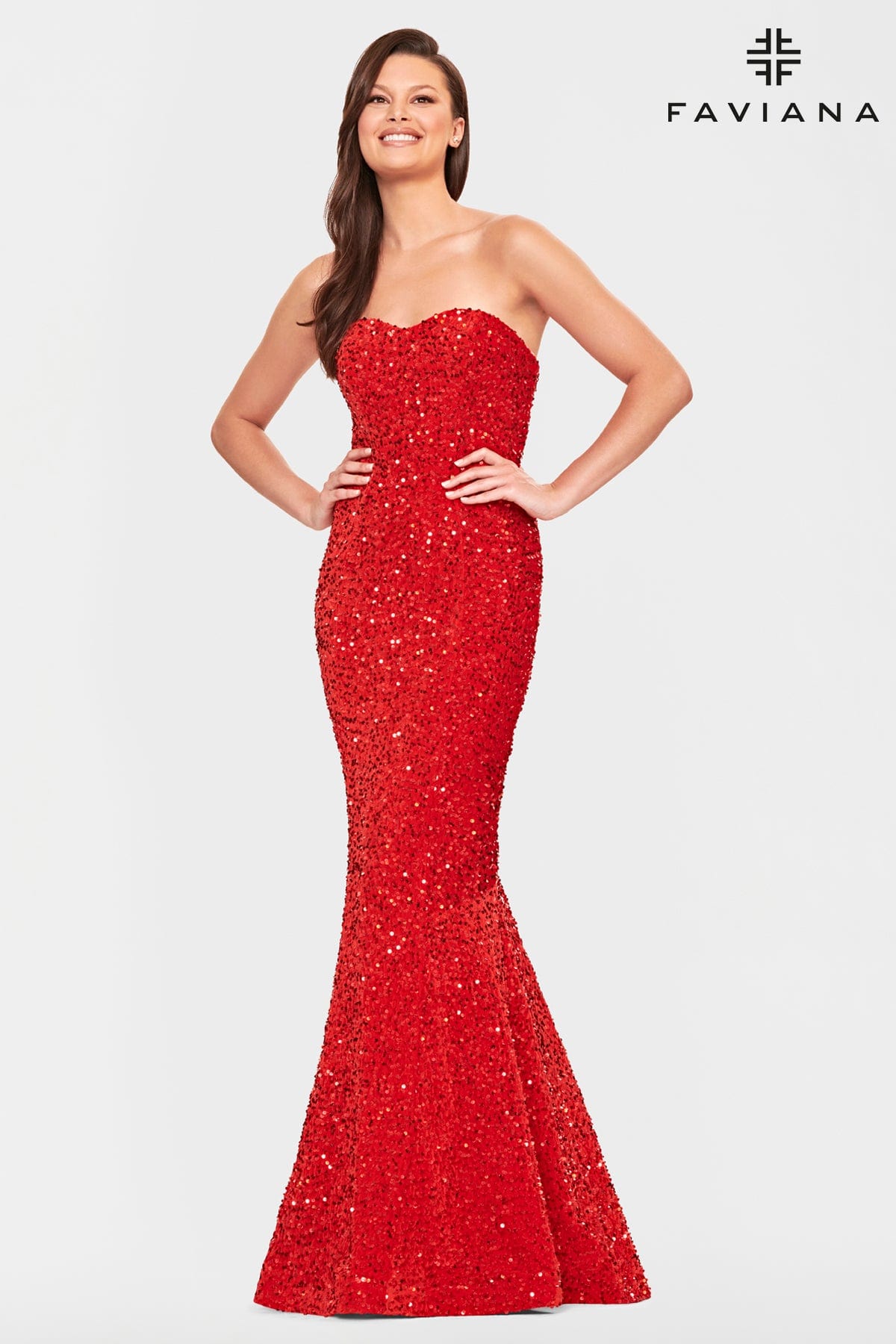 Red Long Velvet Sequin Strapless Dress With Mermaid Skirt Red Long Velvet Sequin Strapless Dress With Mermaid Skirt