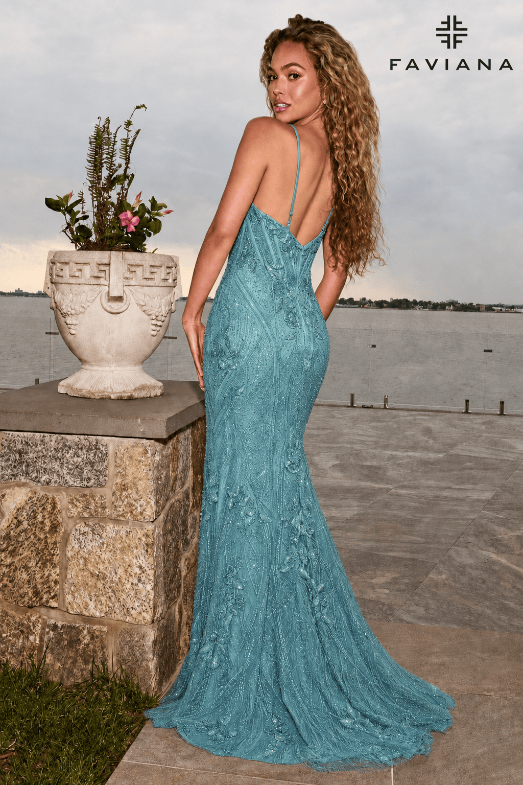 Beaded Scoop Neck Corset Gown With Adjustable Spaghetti Straps And Leg Slit | 11682 Beaded Scoop Neck Corset Gown With Adjustable Spaghetti Straps And Leg Slit | 11682