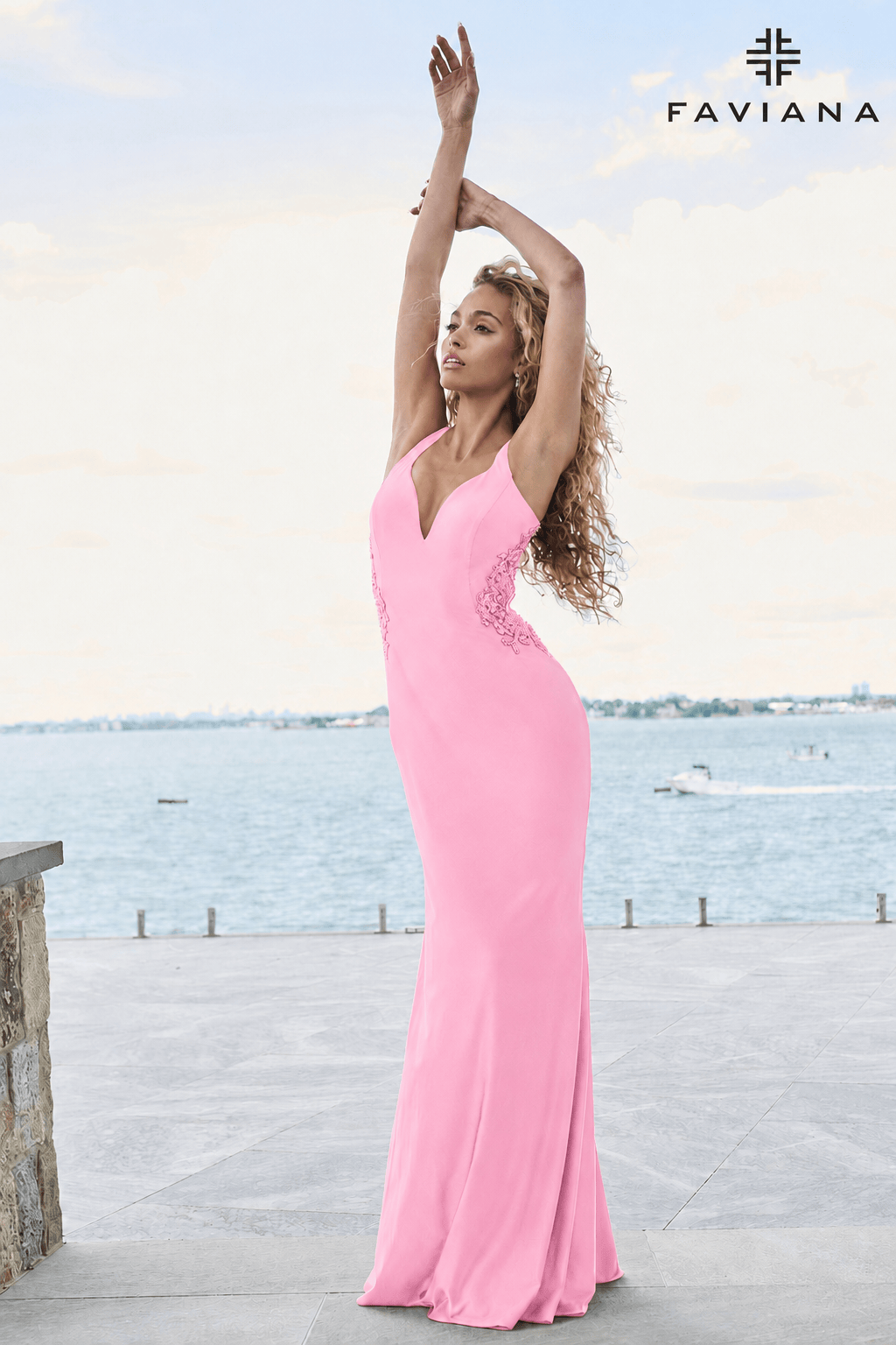Open Back Long Dress With Beaded Embellishments And V-Neck | 11655 Open Back Long Dress With Beaded Embellishments And V-Neck | 11655