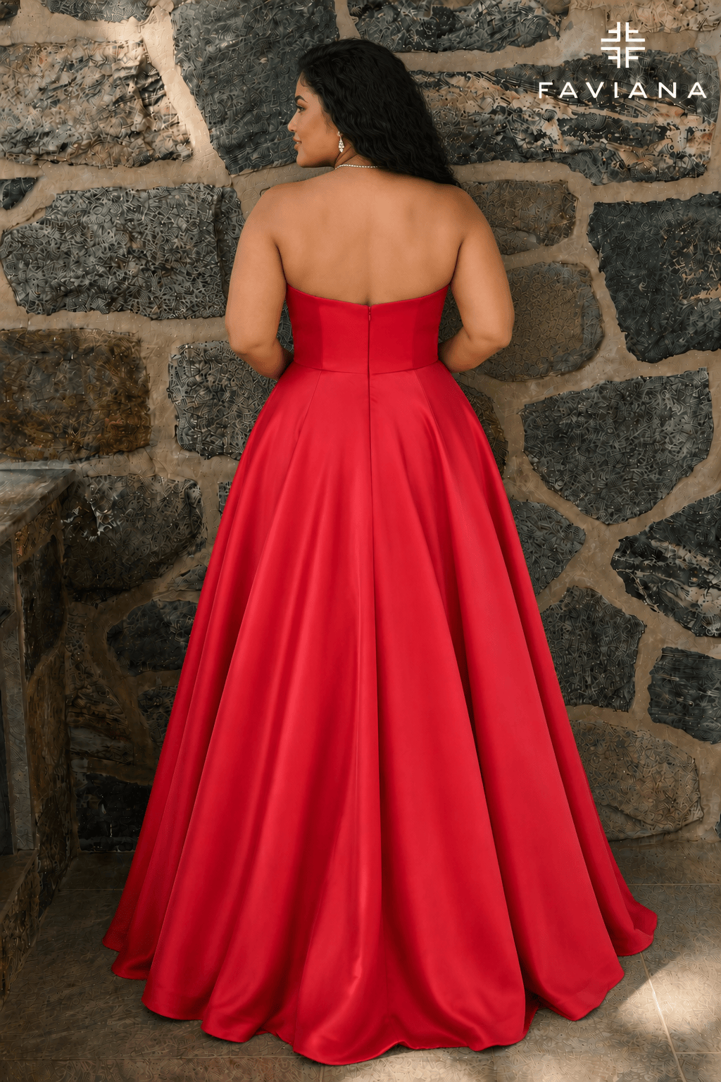 Strapless Mikado Bubble Hem Gown With Leg Slit And Pockets | E11670 Strapless Mikado Bubble Hem Gown With Leg Slit And Pockets | E11670