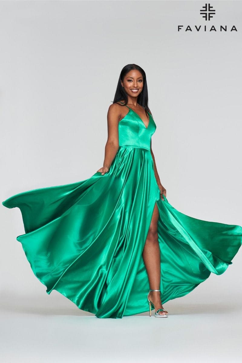 Emerald Silky Charmeuse Lace Up Back Prom Dress With Side Pockets Emerald Silky Charmeuse Lace Up Back Prom Dress With Side Pockets