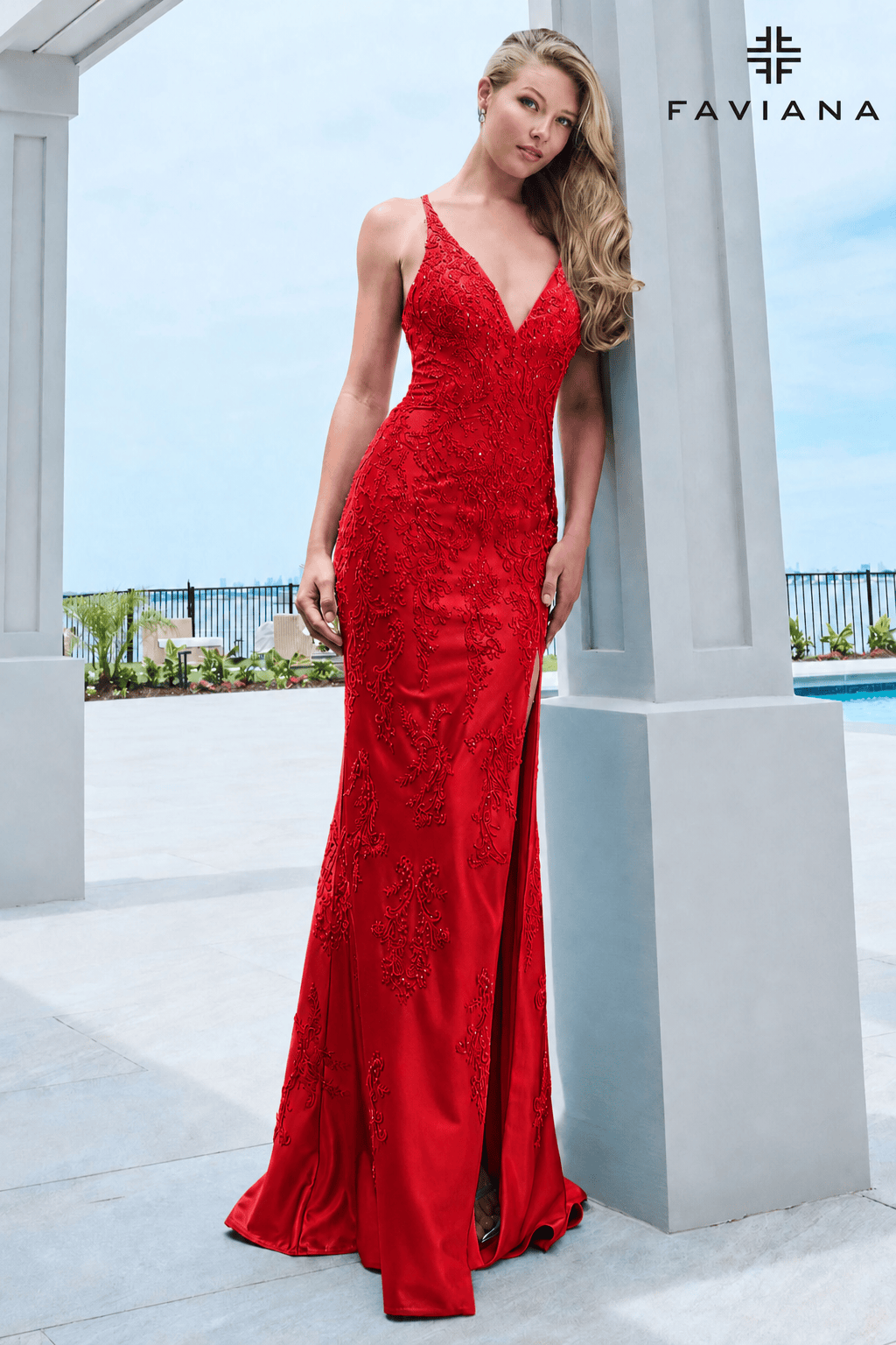 Satin Beaded Halter Long Dress With Lace-Up Back And Leg Slit | 11680 Satin Beaded Halter Long Dress With Lace-Up Back And Leg Slit | 11680