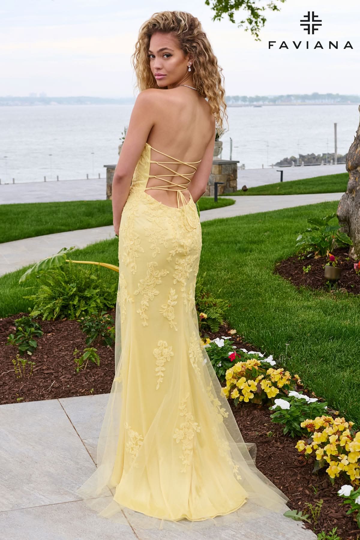 Navy Strapless Lace Column Dress With Lace-Up Back | 11627 Navy Strapless Lace Column Dress With Lace-Up Back | 11627
