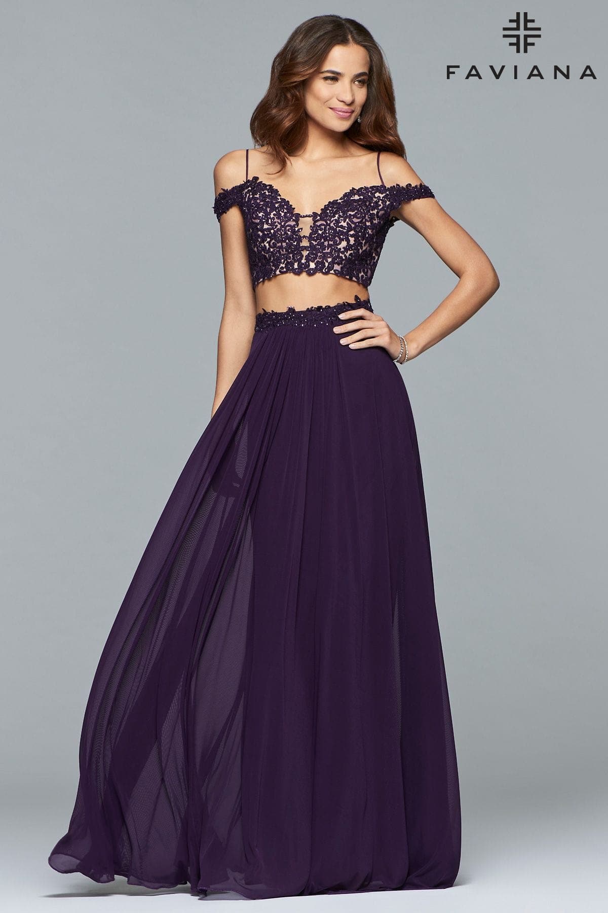 Two Piece Long Dress With Off The Shoulder Top | Faviana Two Piece Long Dress With Off The Shoulder Top | Faviana