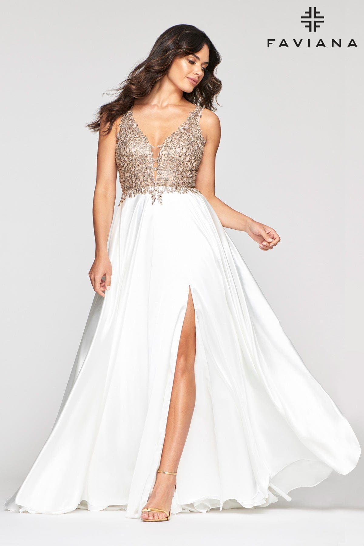 Deep V Neck Prom Dress With Flowy Skirt | Faviana Deep V Neck Prom Dress With Flowy Skirt | Faviana