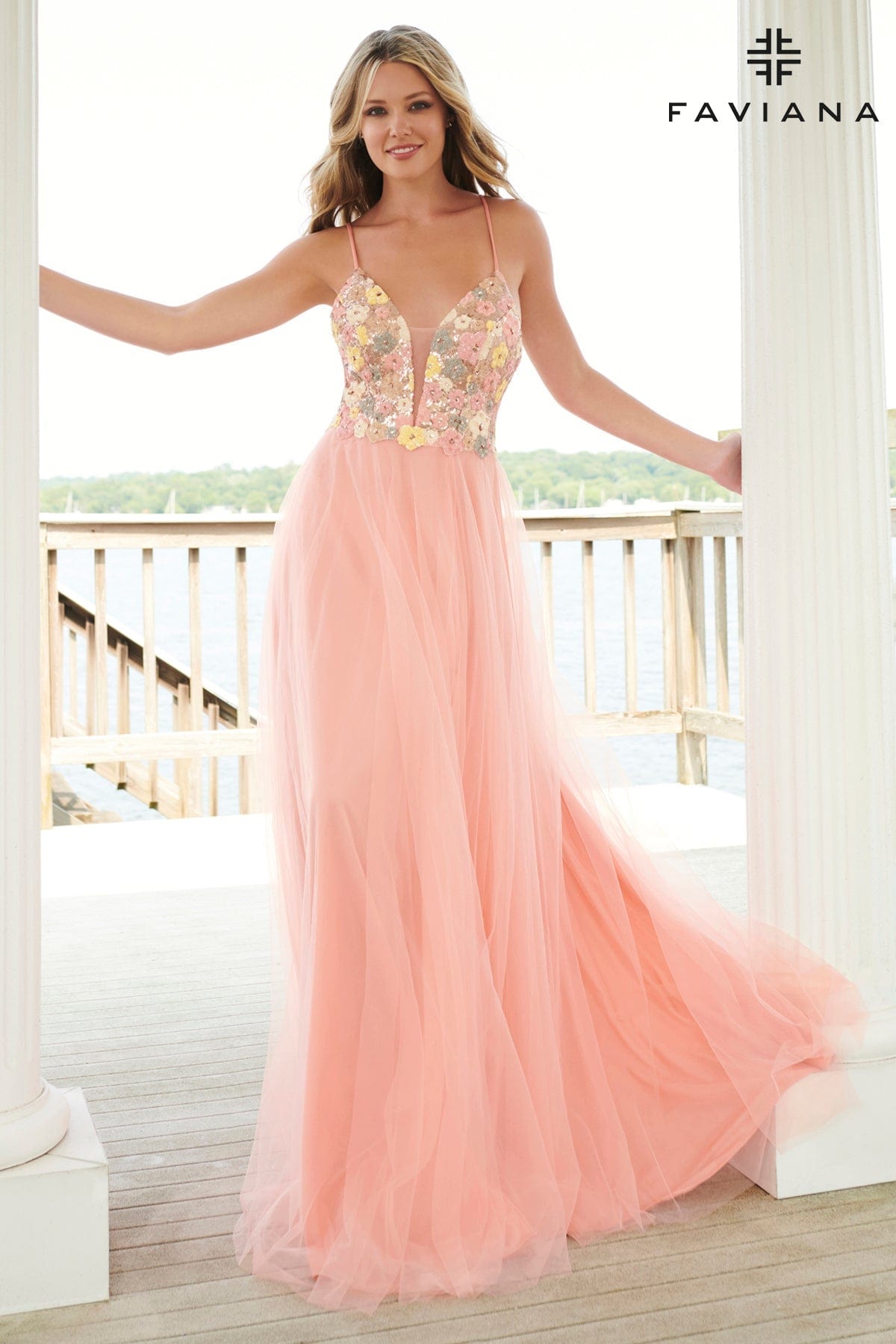 V-Neck Floral Sequin Prom Dress With Flowy Tulle Skirt | 11001 V-Neck Floral Sequin Prom Dress With Flowy Tulle Skirt | 11001