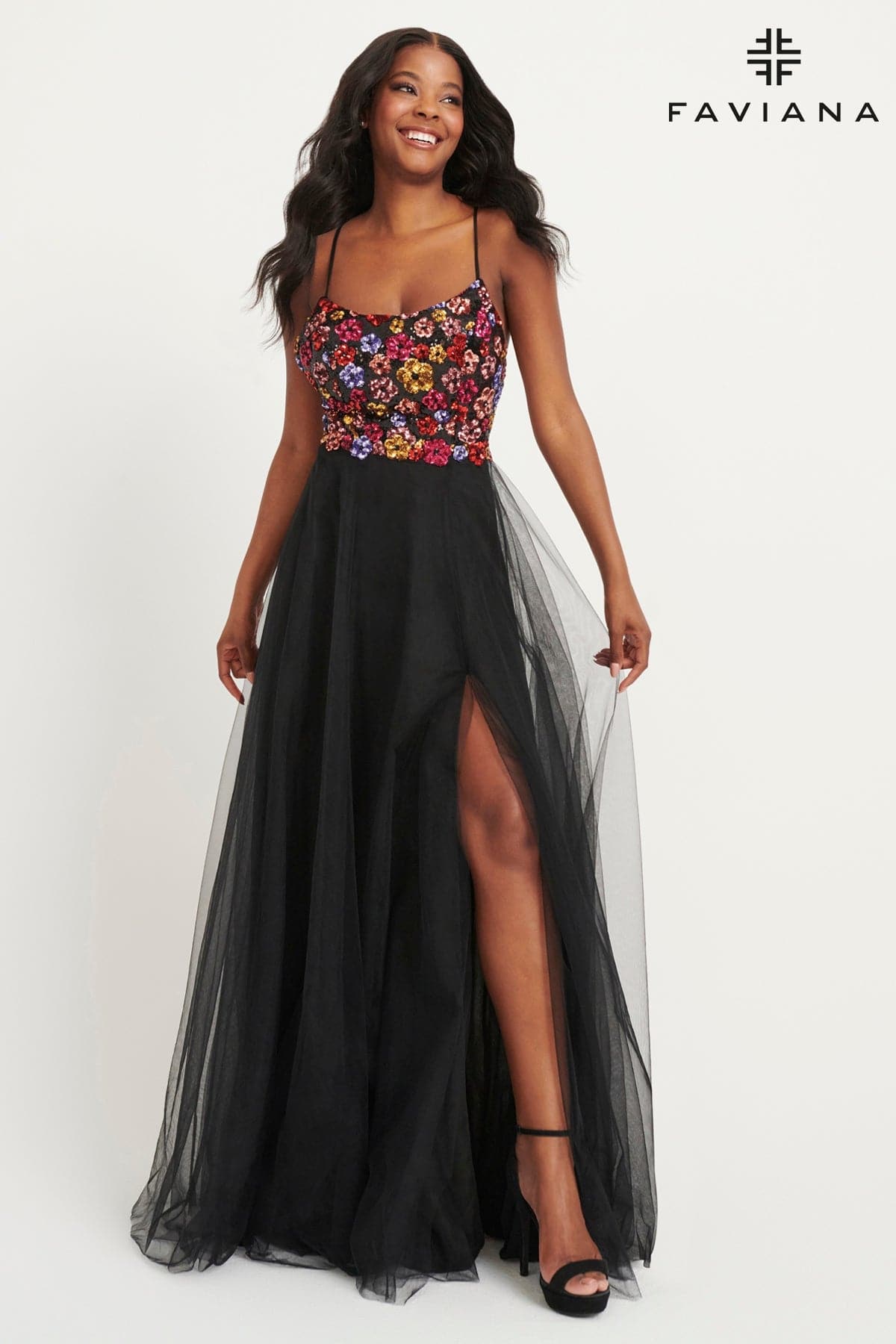 floral sequin tulle dress Ever-Pretty Embroidered Sequin V-Neck Tulle Formal Dress with Flutter Sleeves