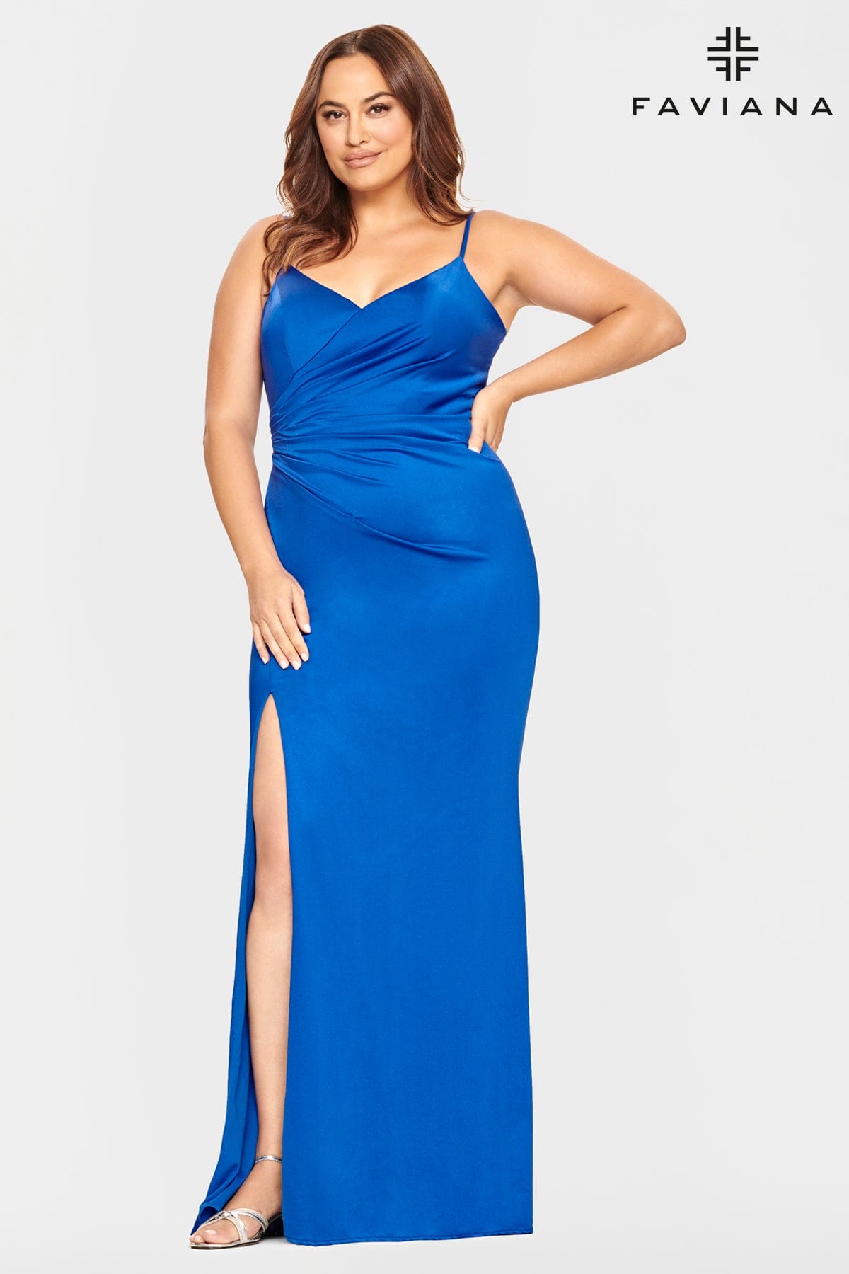 Plus Size Long Dress With V Neck And Shirring Detail Waist Plus Size Long Dress With V Neck And Shirring Detail Waist