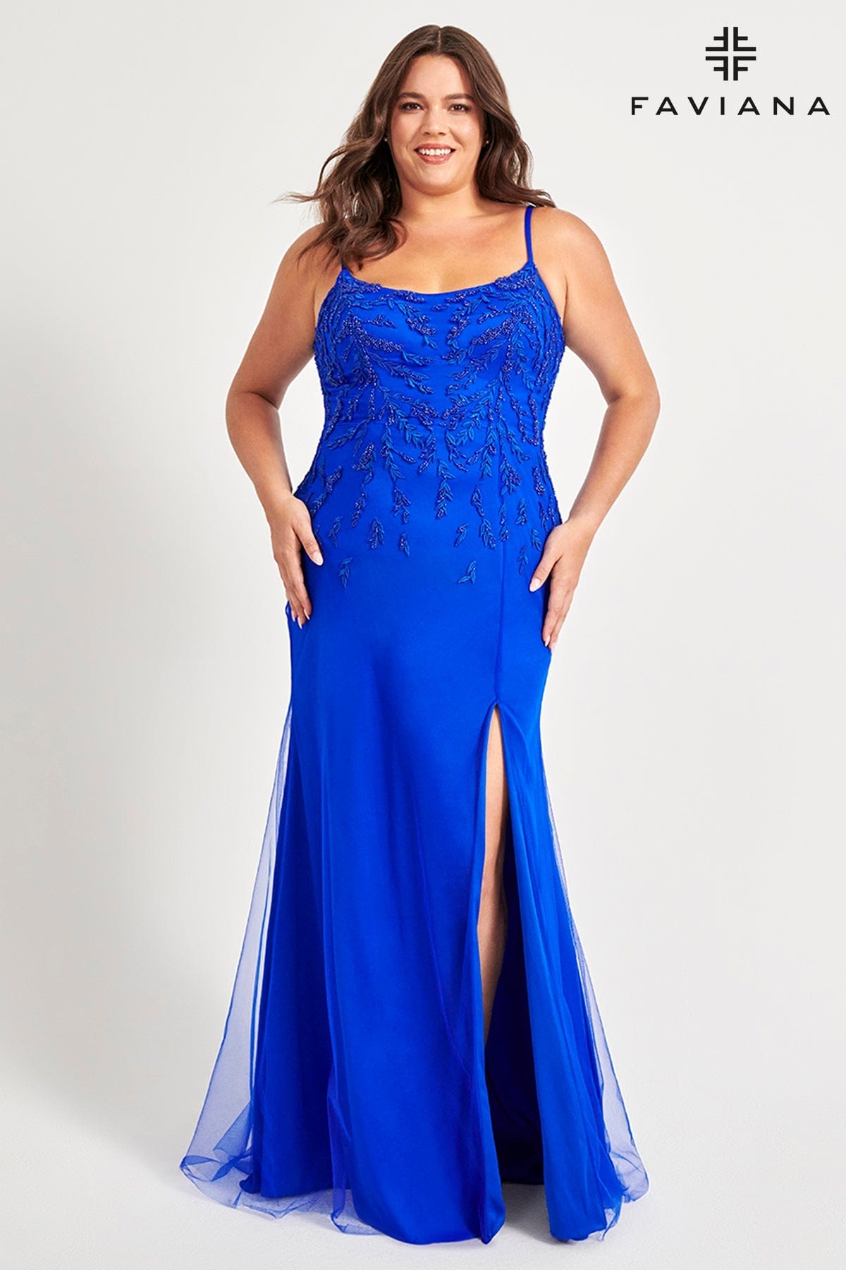 Beaded Lace And Tulle Plus Size Long Dress With Scoop Neck | 9559 Beaded Lace And Tulle Plus Size Long Dress With Scoop Neck | 9559