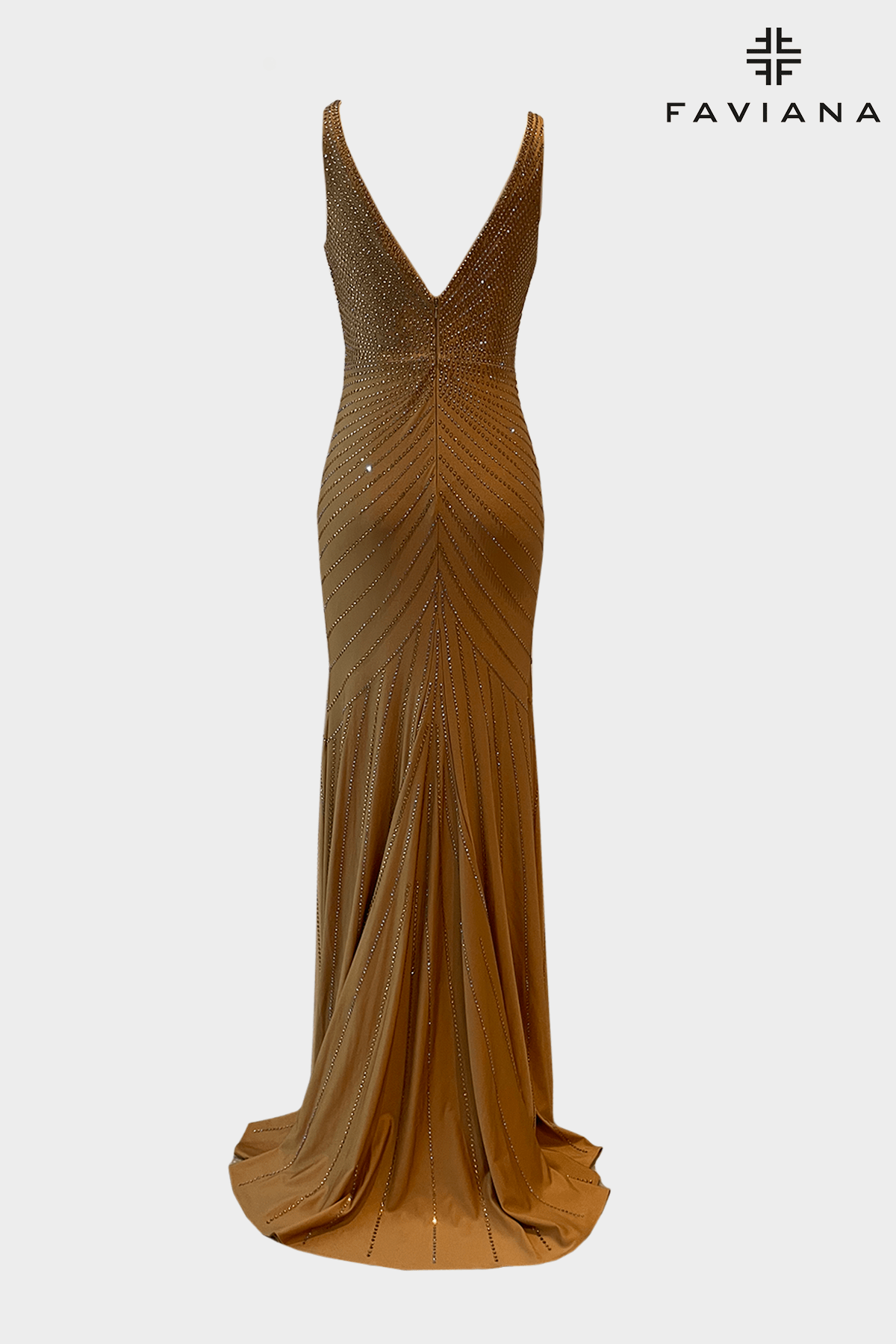 Long V Neck Dress With V Neckline And Linear Beaded Pattern Long V Neck Dress With V Neckline And Linear Beaded Pattern