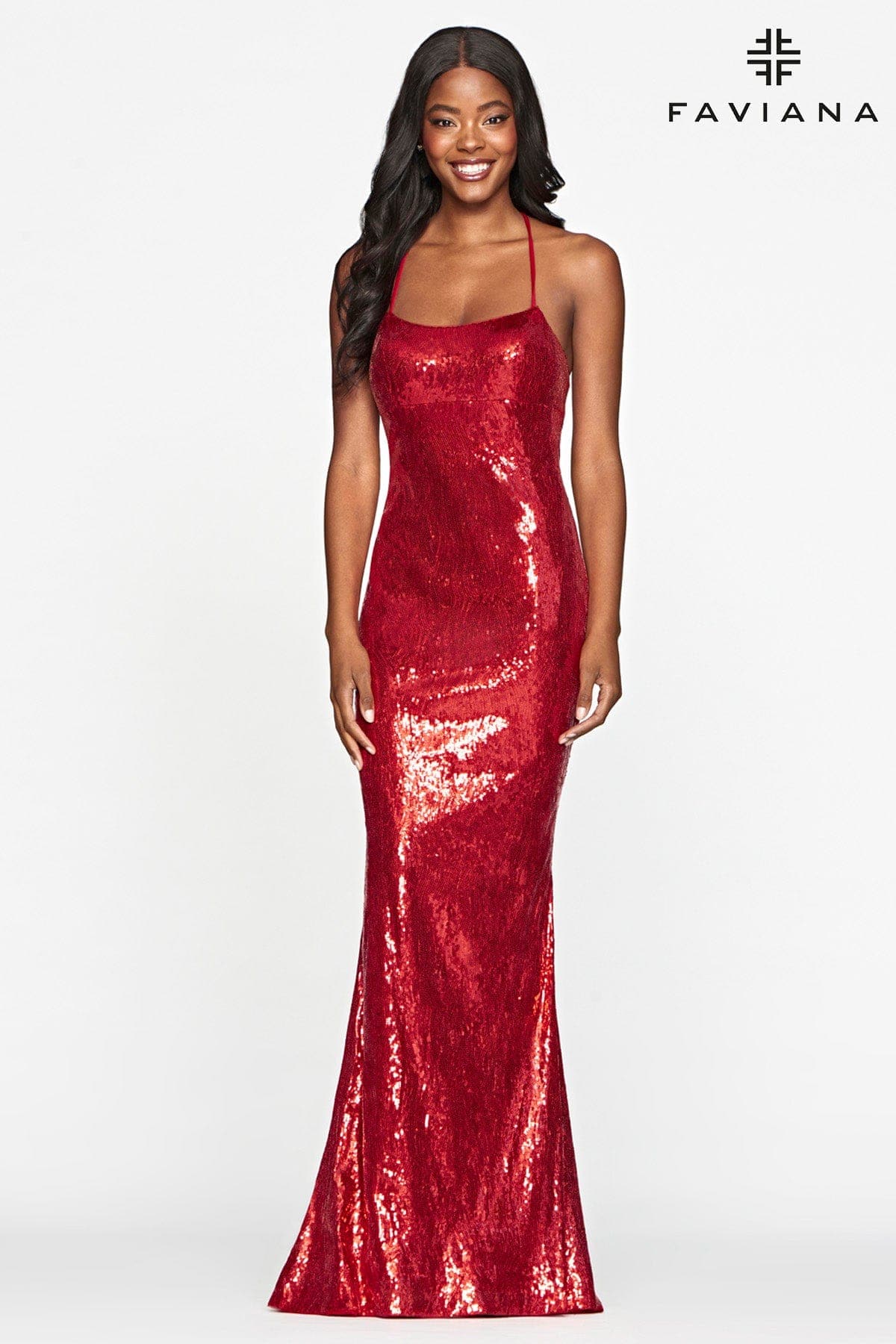 red sequin maxi dress Sequin Scoop Neck Dress With Corset Back