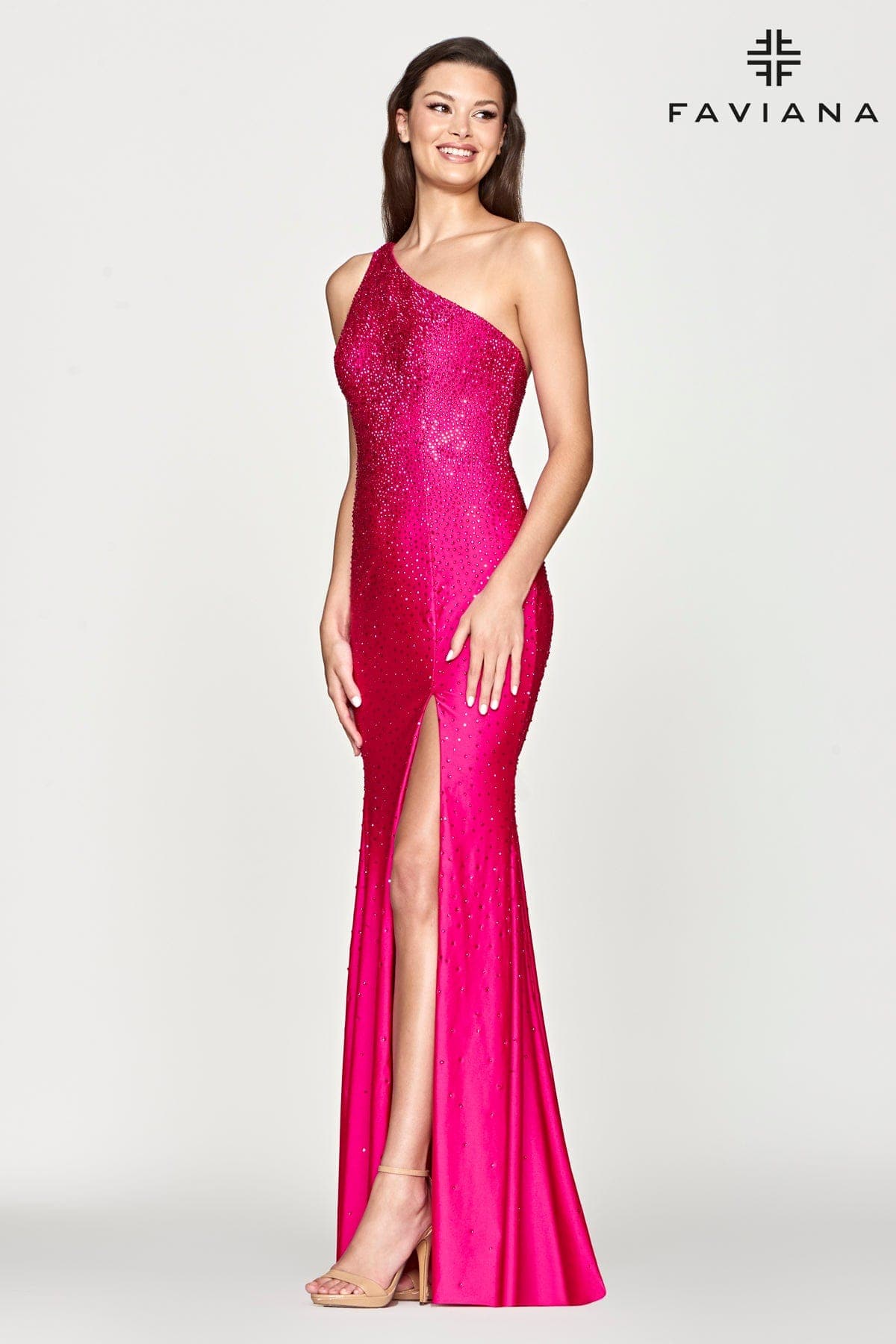 Beaded One Shoulder Long Dress With Strappy Back And Leg Slit | S10632