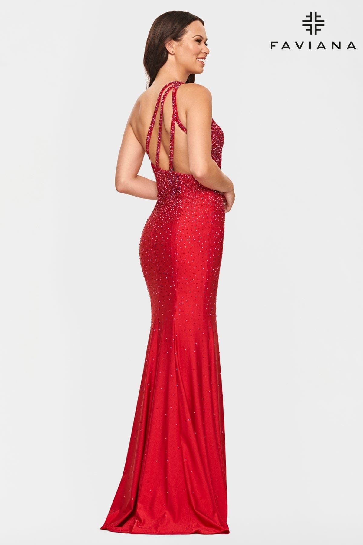 Beaded One Shoulder Long Dress With Strappy Back And Leg Slit | S10632