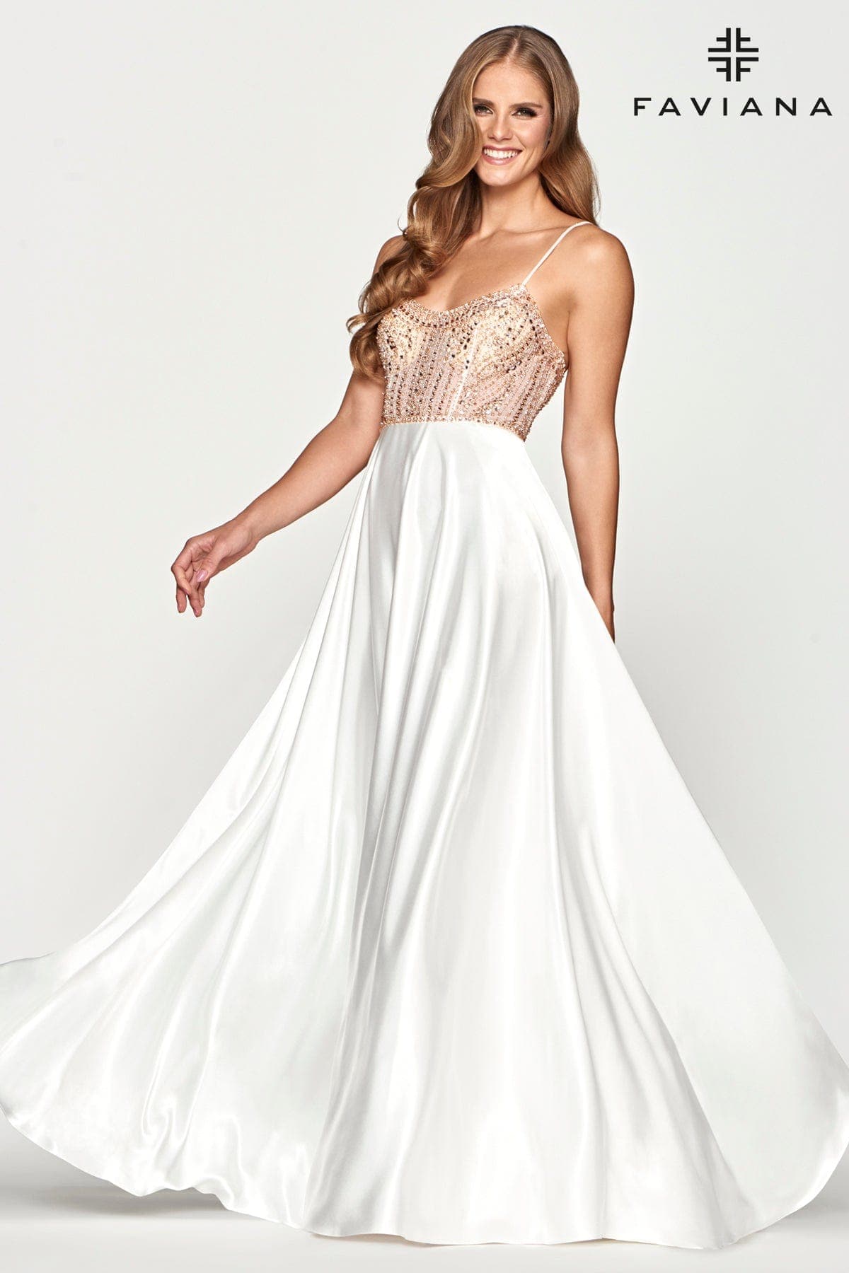 Long Charmeuse Dress With Corset Bodice And Scoop Neckline Long Charmeuse Dress With Corset Bodice And Scoop Neckline