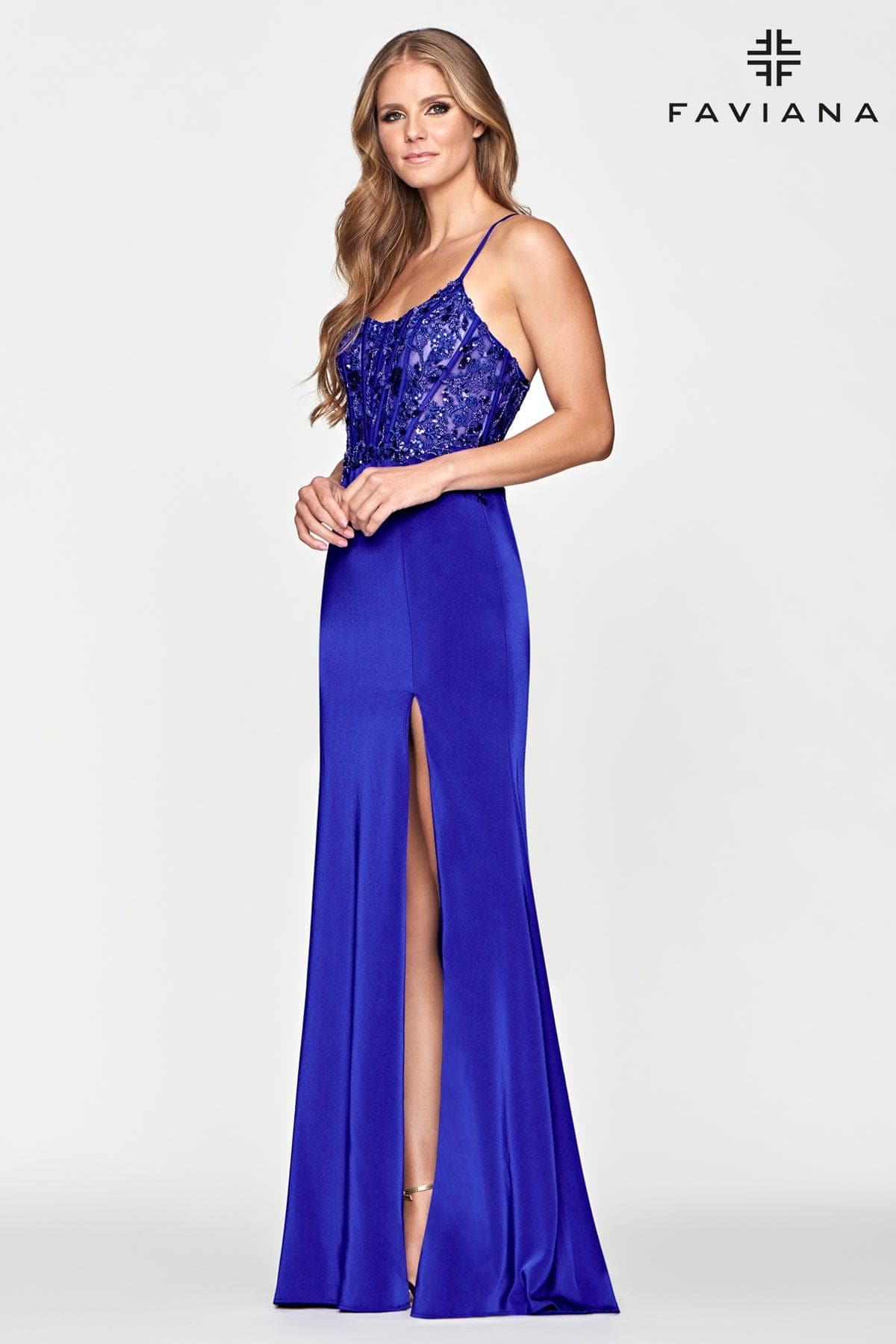 Corset Top Scoop Neck Dress With Leg Slit Corset Top Scoop Neck Dress With Leg Slit
