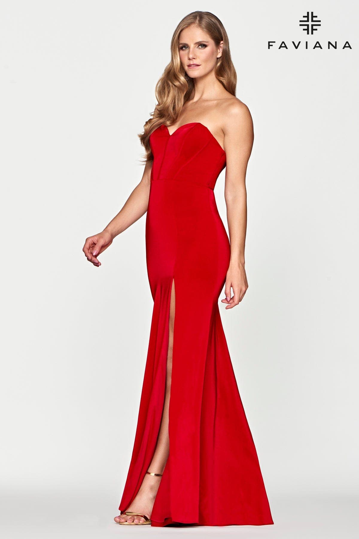 Long Strapless Stretch Faille Satin Dress With Corset Boning Long Strapless Stretch Faille Satin Dress With Corset Boning