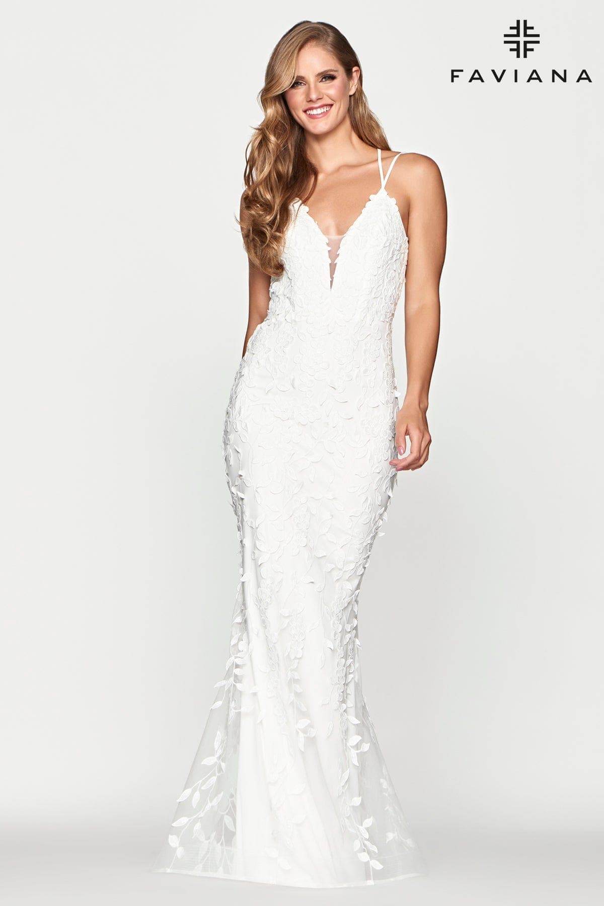 Deep V Neckline Lace Long Dress | Faviana Deep V Neckline Lace Long Dress | Faviana