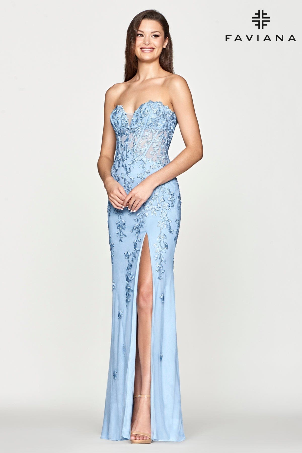Long Tulle Prom Dress With Corset Top And Lace Applique | Faviana Long Tulle Prom Dress With Corset Top And Lace Applique | Faviana