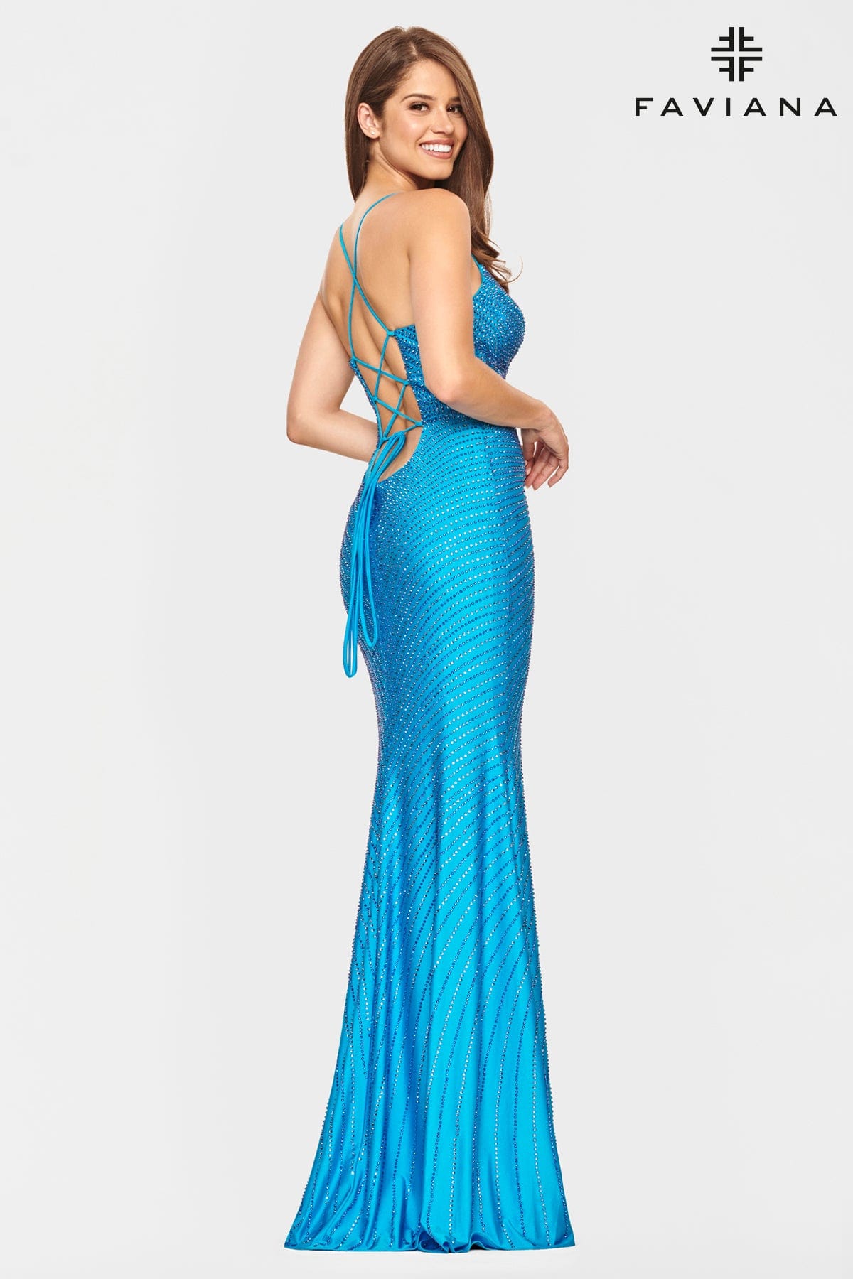 Long V Neck Prom Dress With Beading And Lace Up Back | S10802