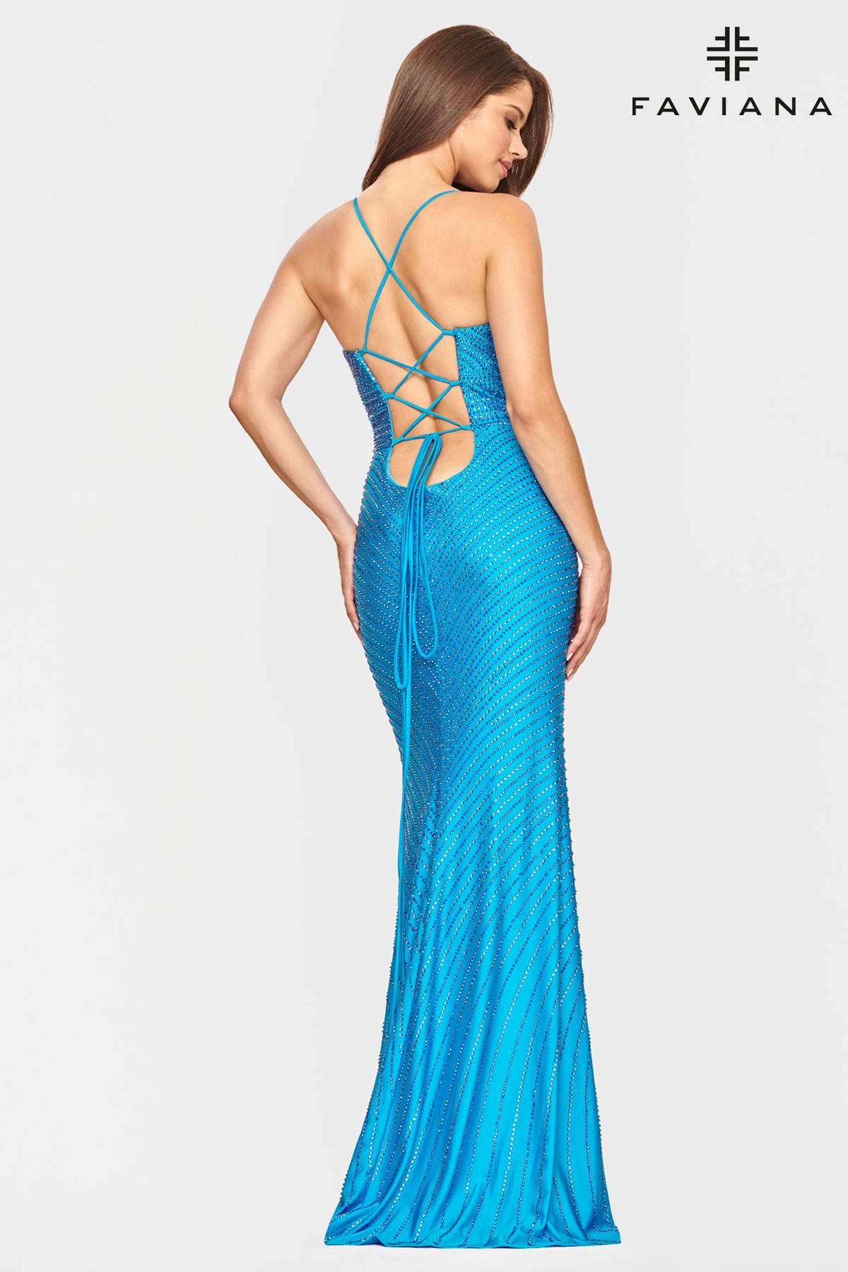 Long V Neck Prom Dress With Beading And Lace Up Back | S10802