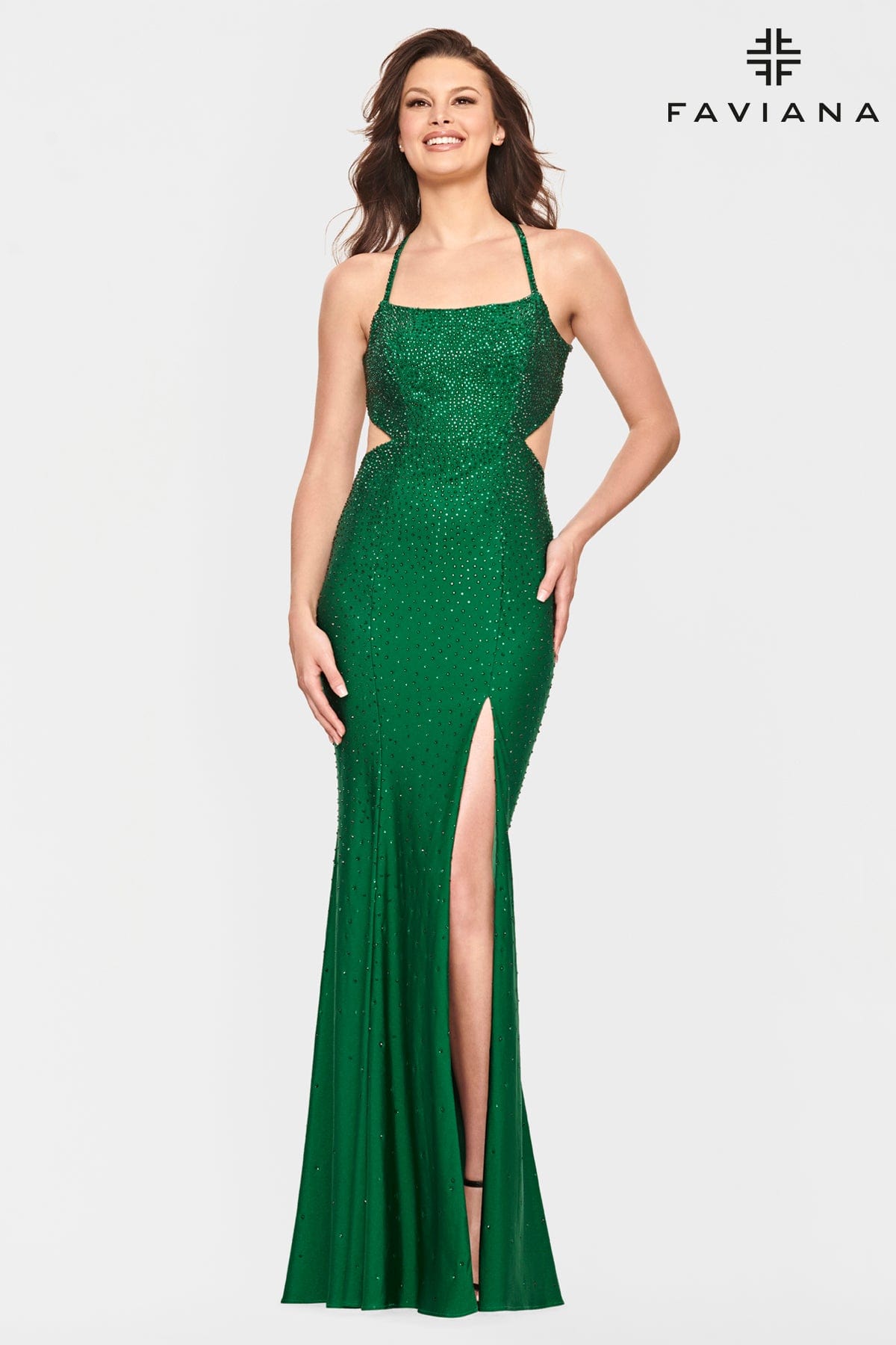 Strappy Back Beaded Dress With Scoop Neck And Side Cutouts | Faviana Strappy Back Beaded Dress With Scoop Neck And Side Cutouts | Faviana
