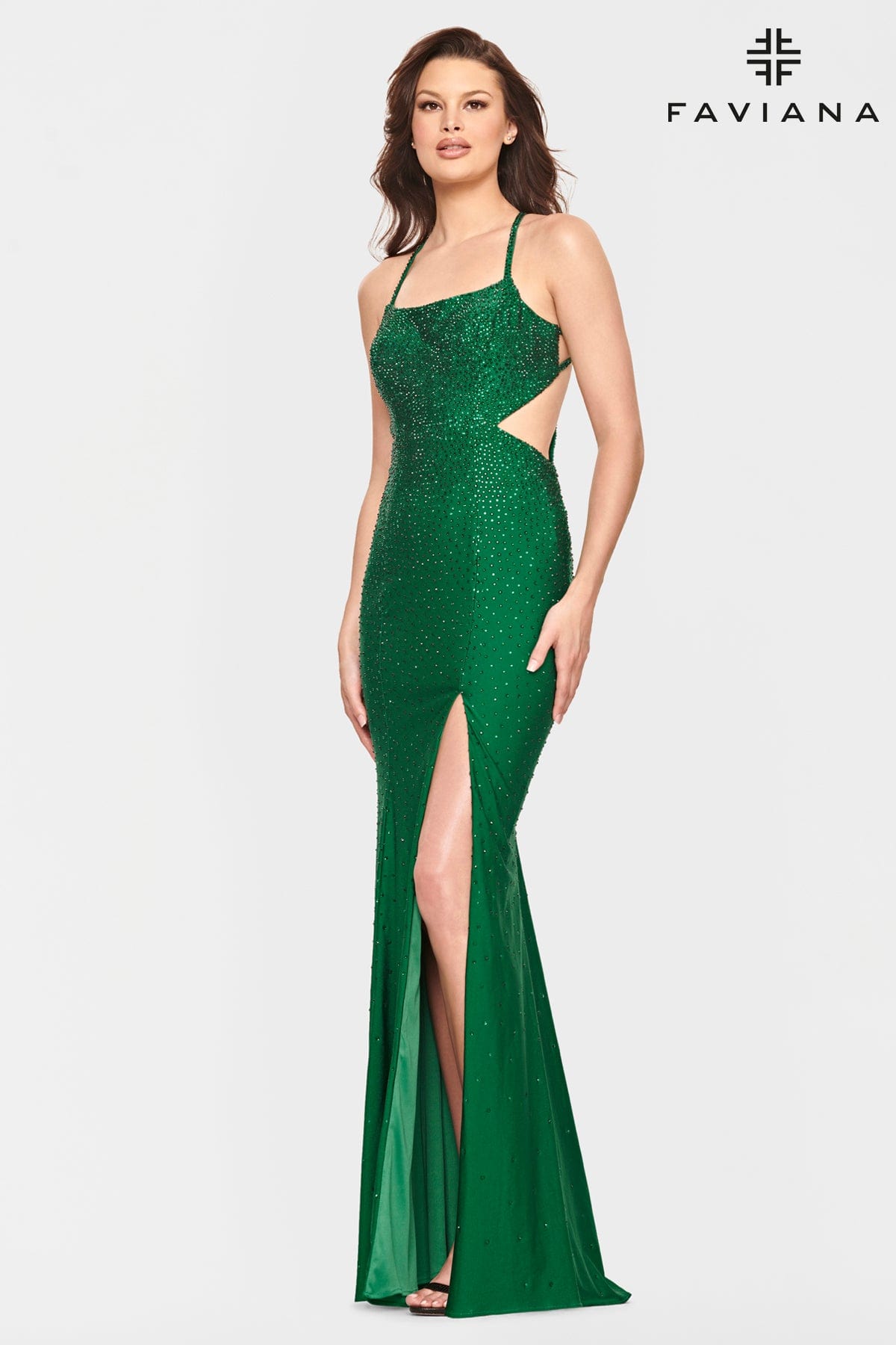 Strappy Back Beaded Dress With Scoop Neck And Side Cutouts Strappy Back Beaded Dress With Scoop Neck And Side Cutouts