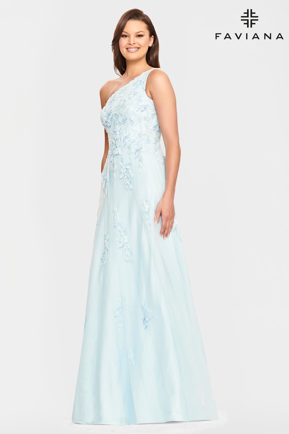One Shoulder Ball Gown With Tulle And Beaded Applique One Shoulder Ball Gown With Tulle And Beaded Applique