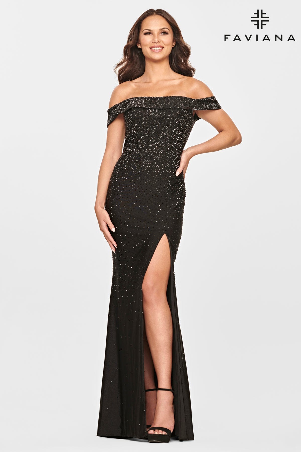 Strapless Off The Shoulder Dress With Beading And Leg Slit