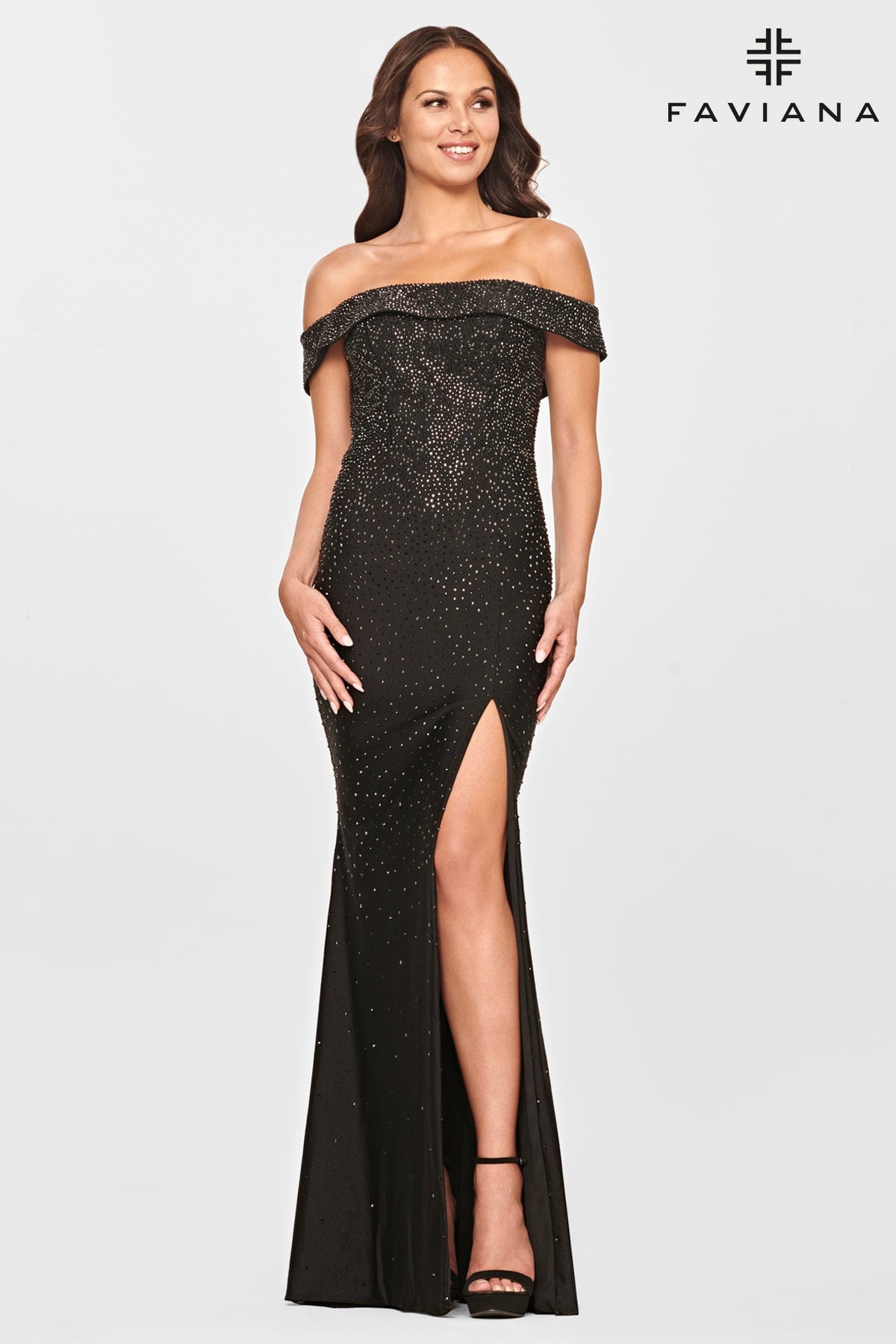 Strapless Off The Shoulder Dress With Beading And Leg Slit Strapless Off The Shoulder Dress With Beading And Leg Slit