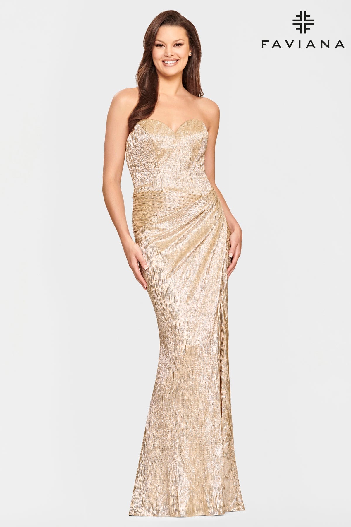 Long Strapless Dress With Sweetheart Neckline And Drape Skirt