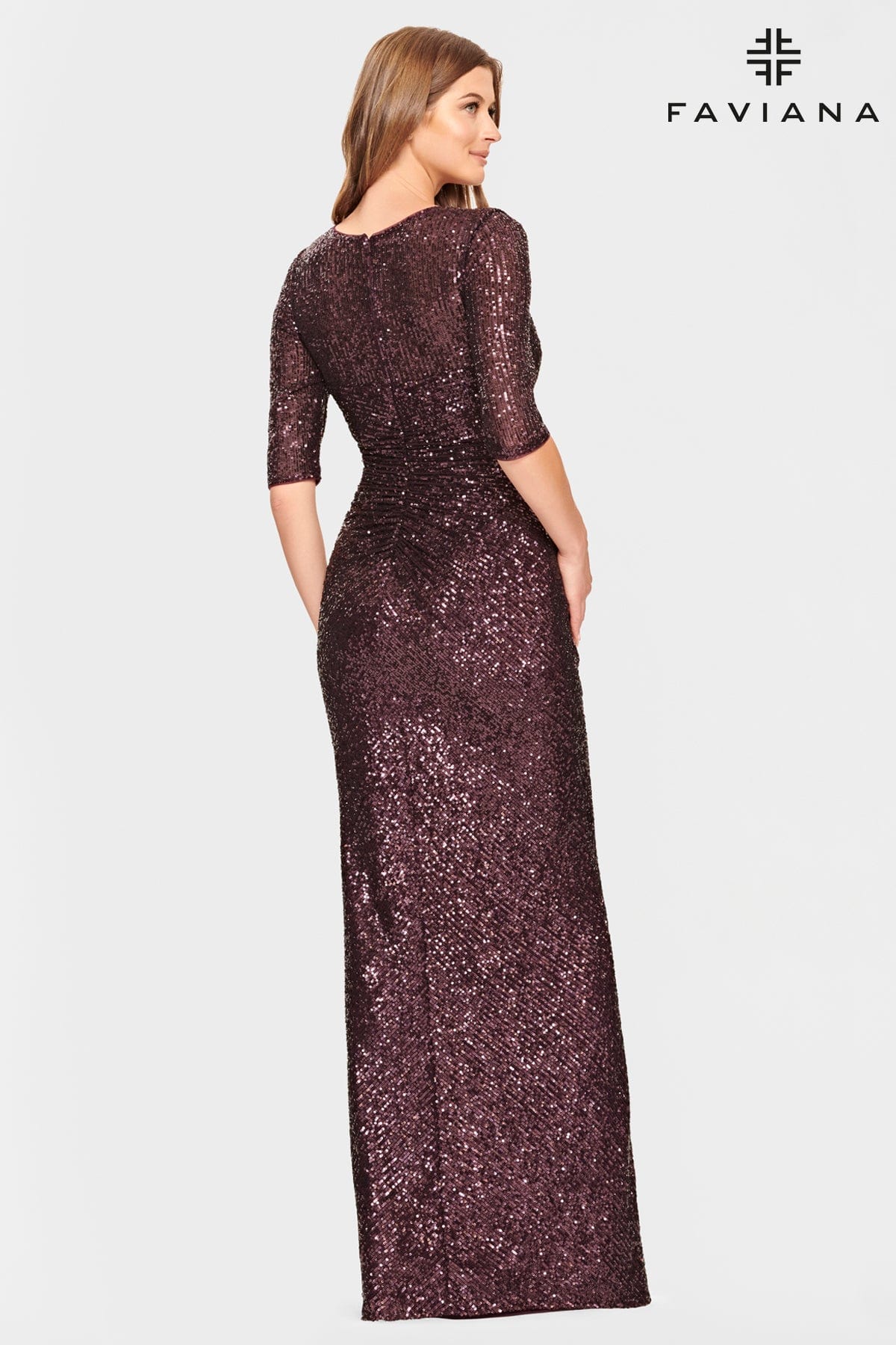 Sequin Sweetheart Long Dress With Mid Length Sleeves